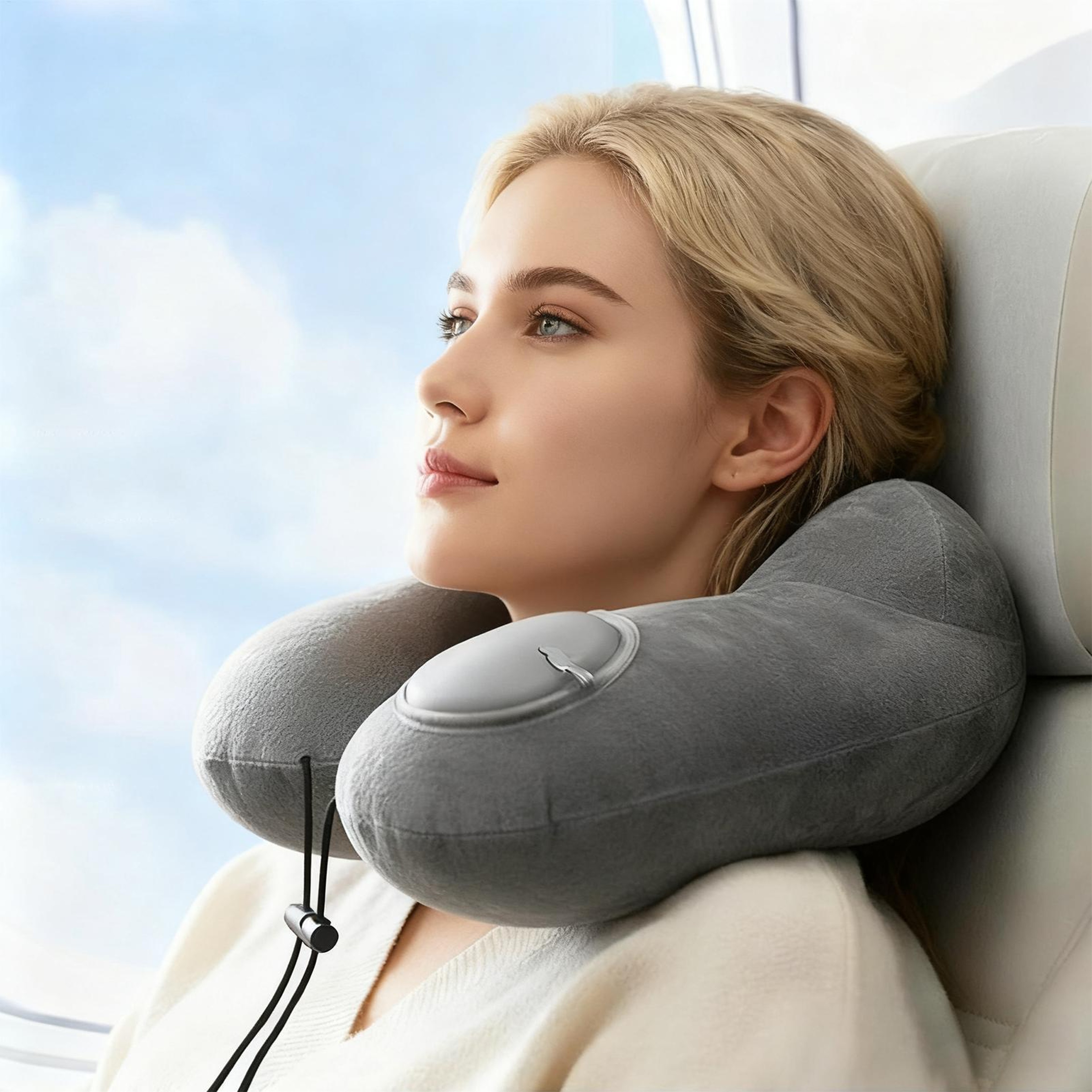 Inflatable Travel Neck Pillow Soft U Shaped Neck Support for Airplane, Office and Naps – view 1