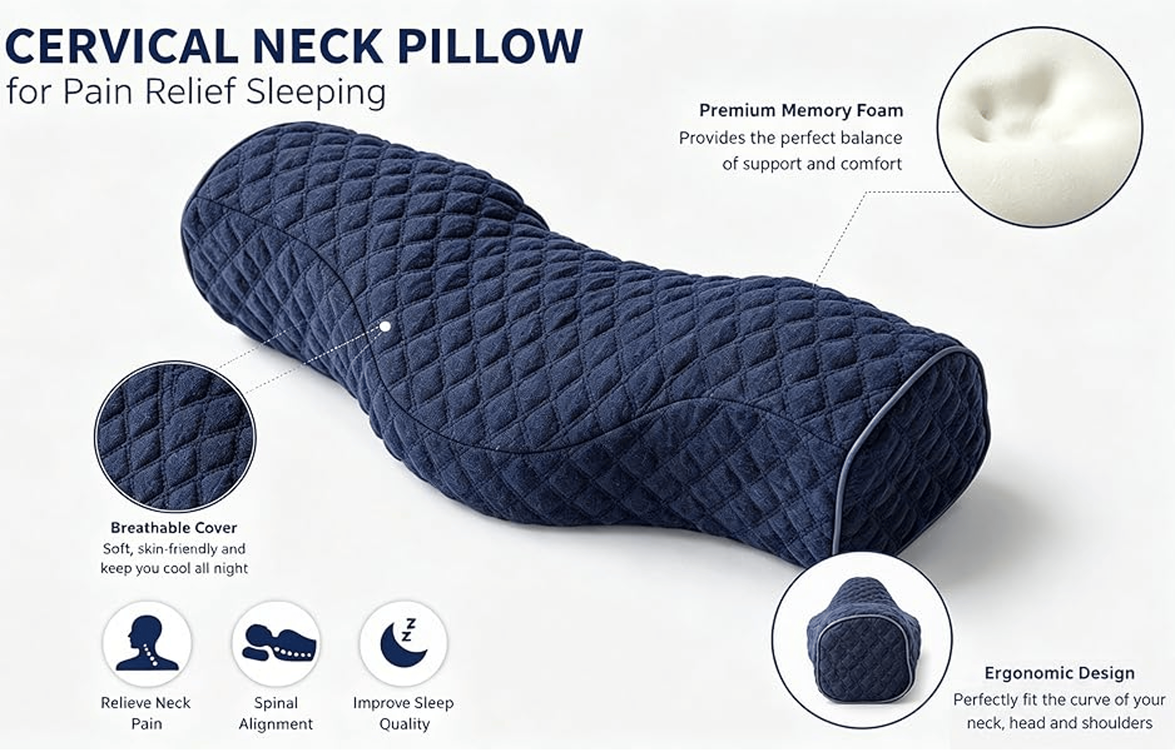Cervical Pillow Memory Foam Contour Pillow For Neck Support 3