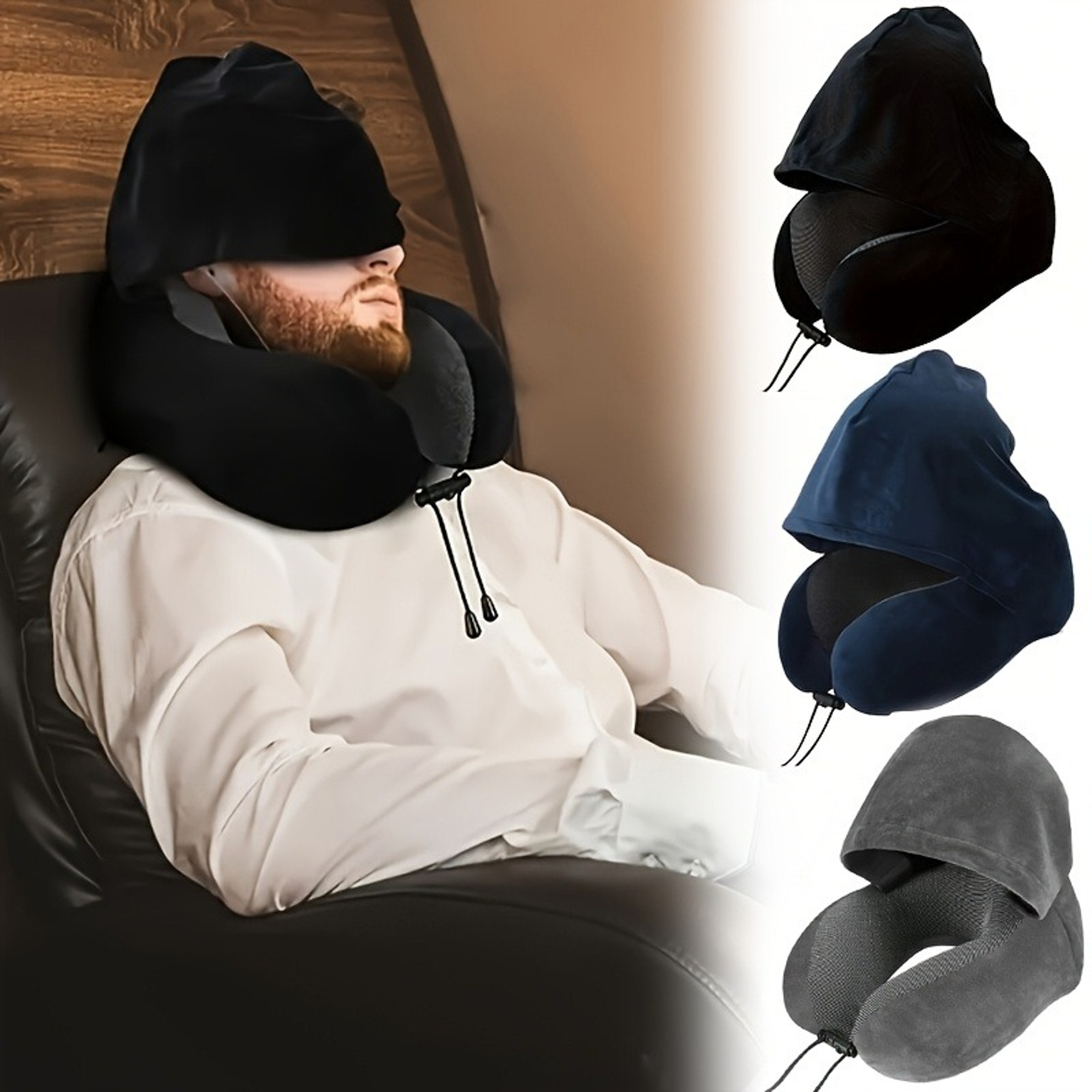 Memory Foam Travel Pillow With Hooded U Shape Neck Support 0
