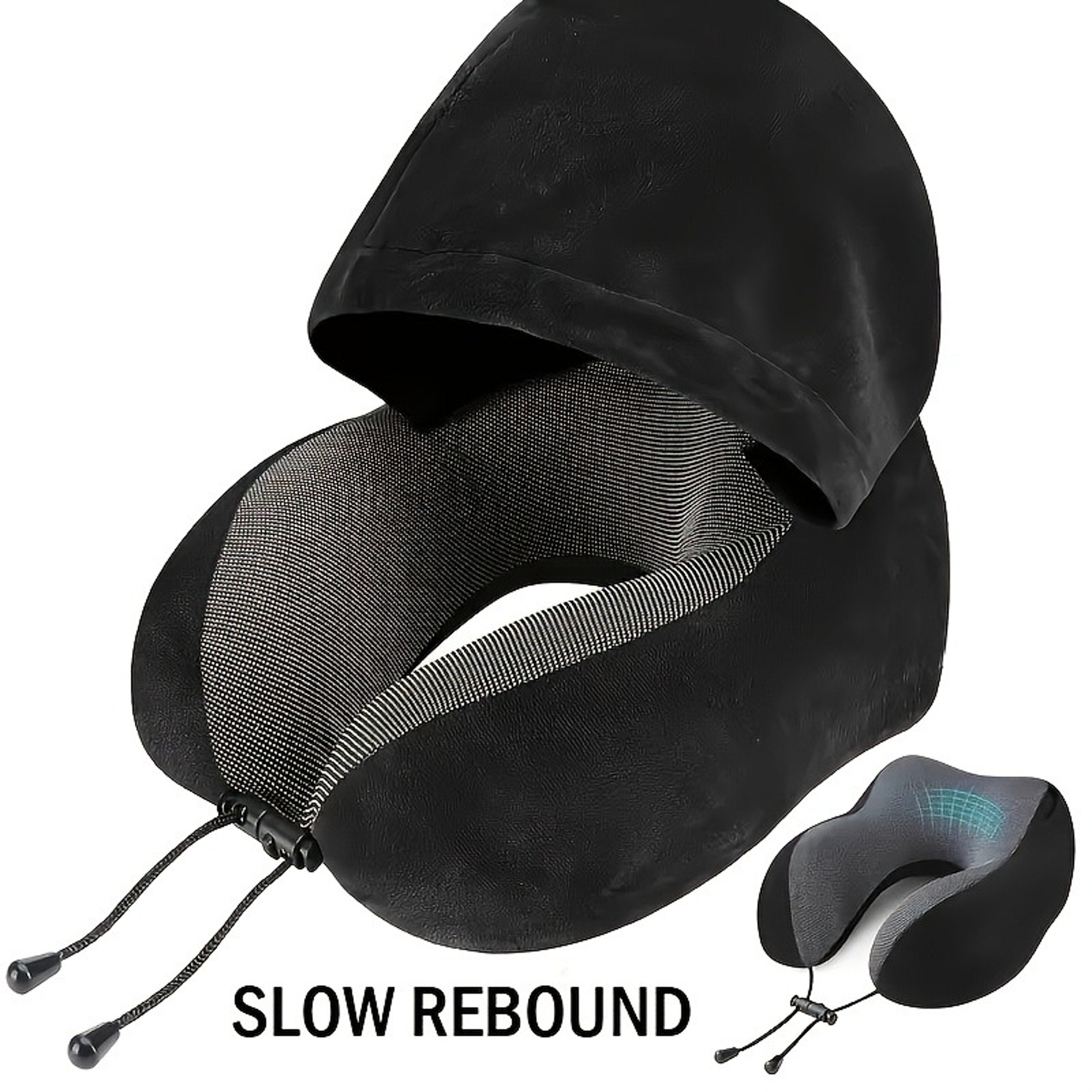 Memory Foam Travel Pillow With Hooded U Shape Neck Support 5