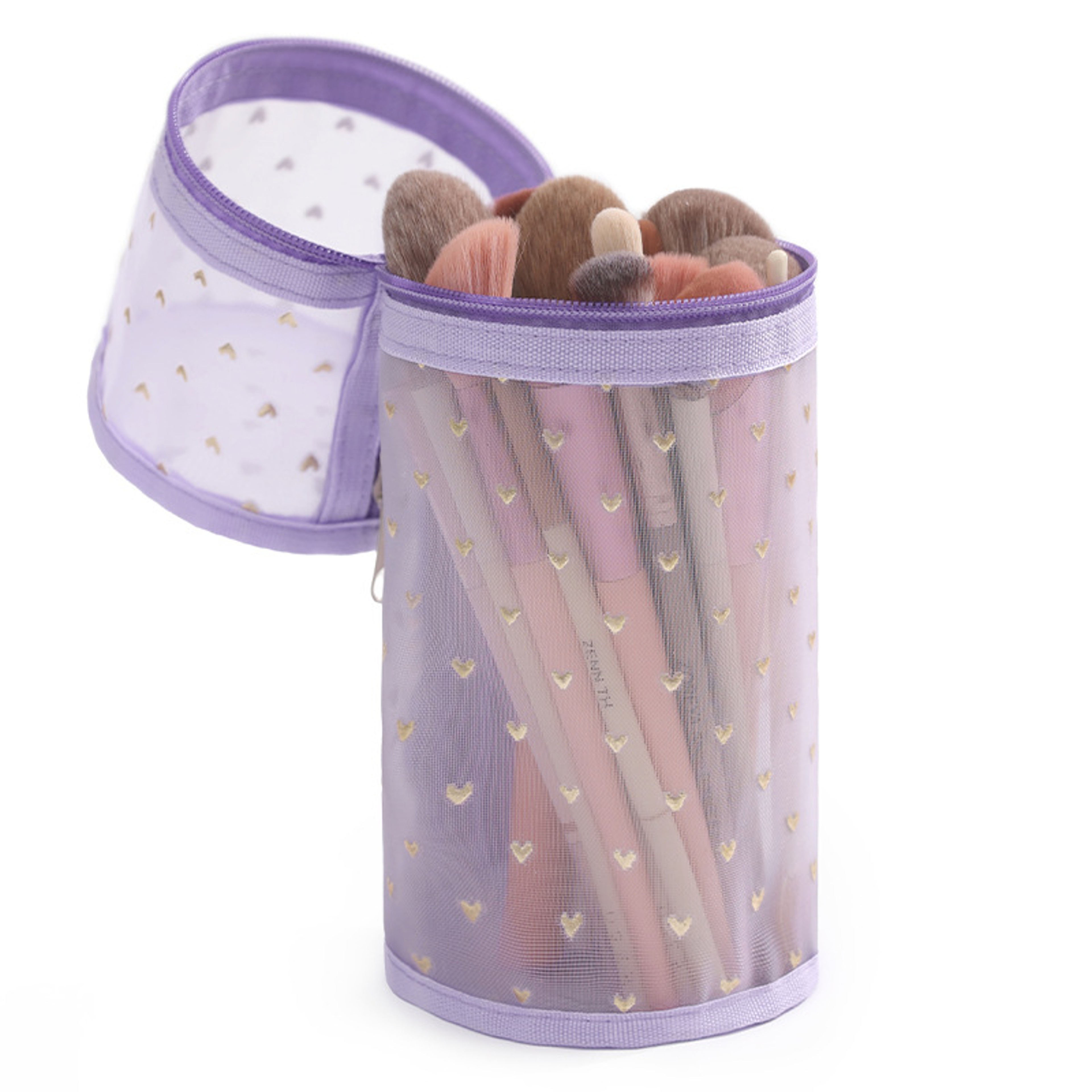 Round Mesh Makeup Brush Organizer Travel Cosmetics Case 0
