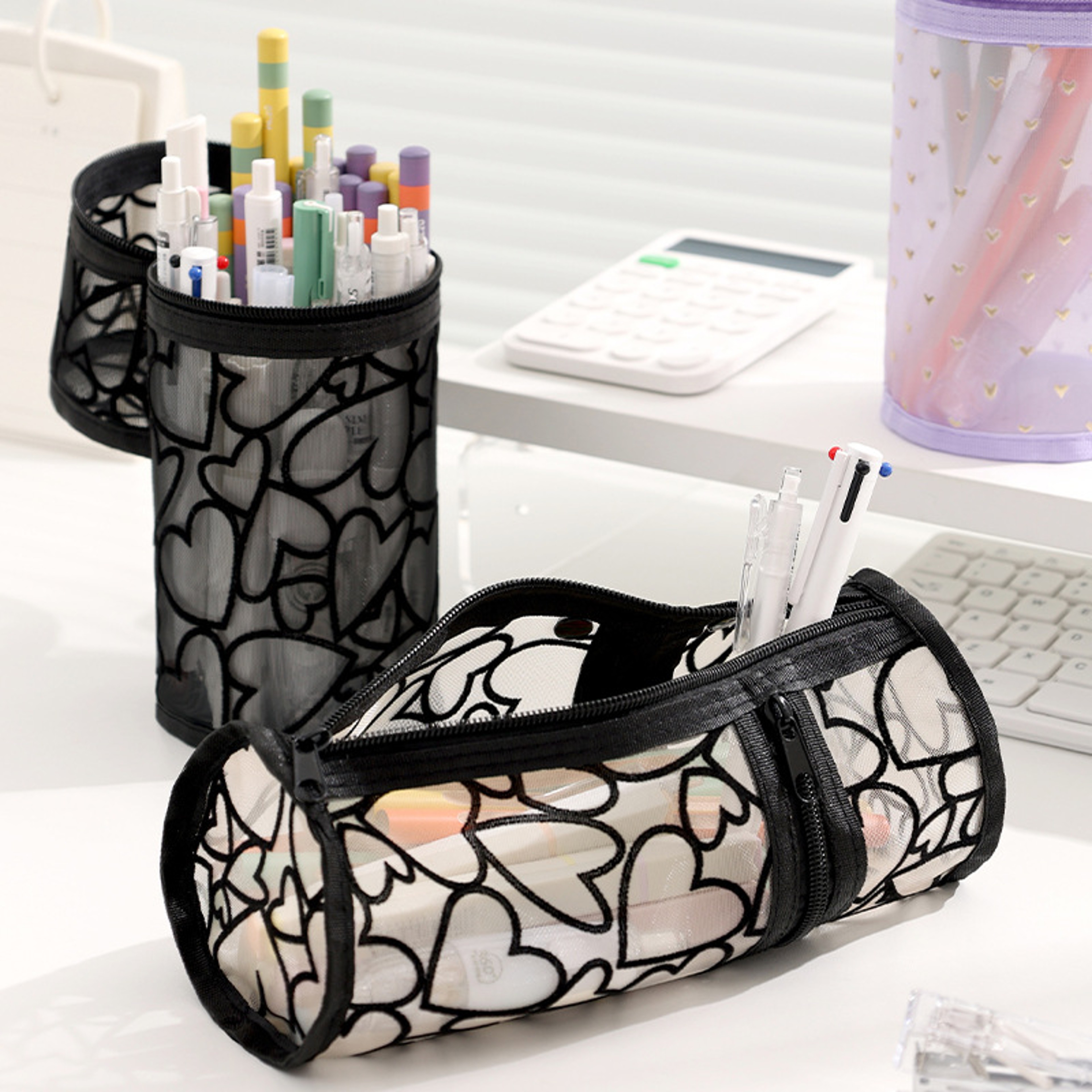 Round Mesh Makeup Brush Organizer Travel Cosmetics Case 8