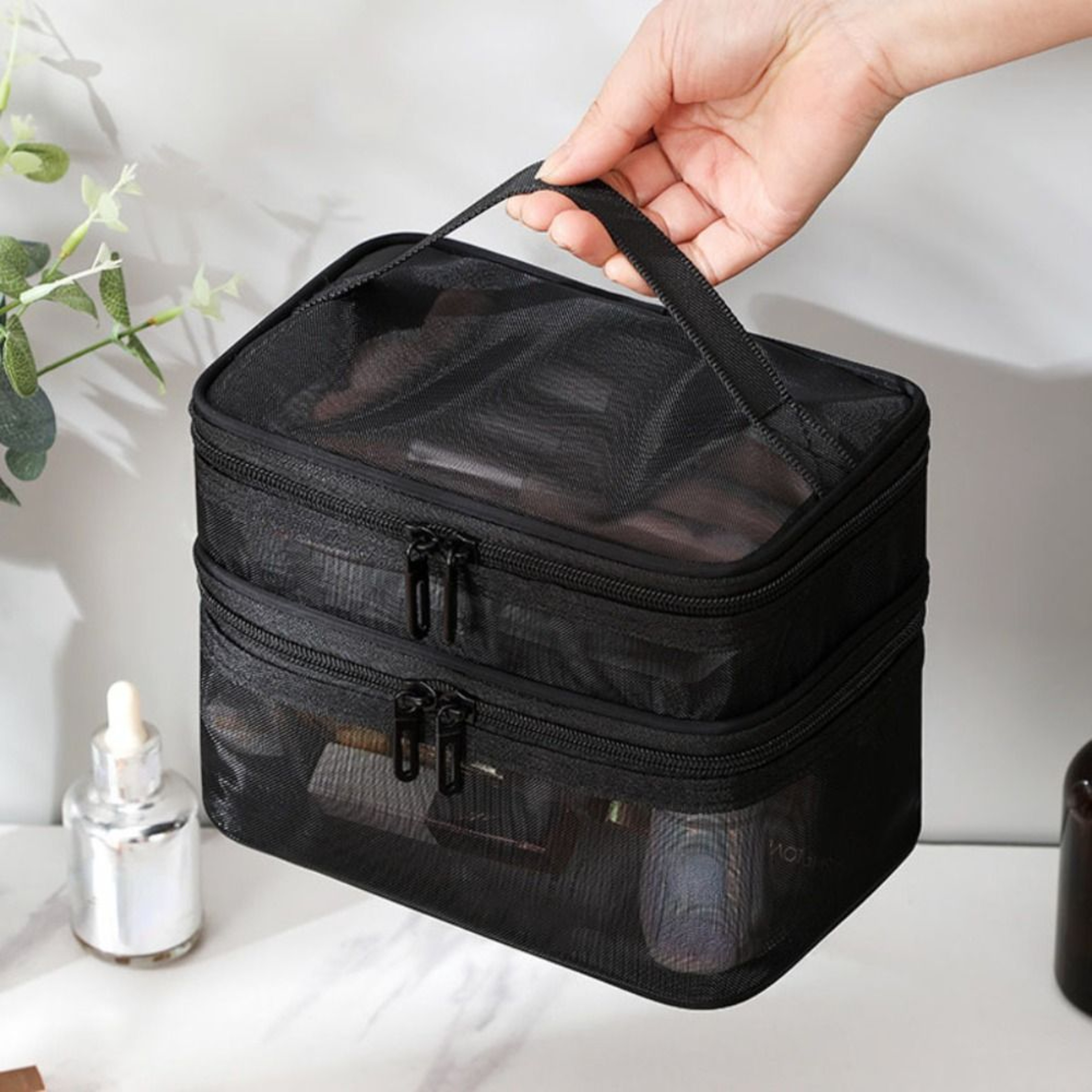 Double Layer Travel Makeup Bag Large Capacity Mesh Cosmetic Organizer 4