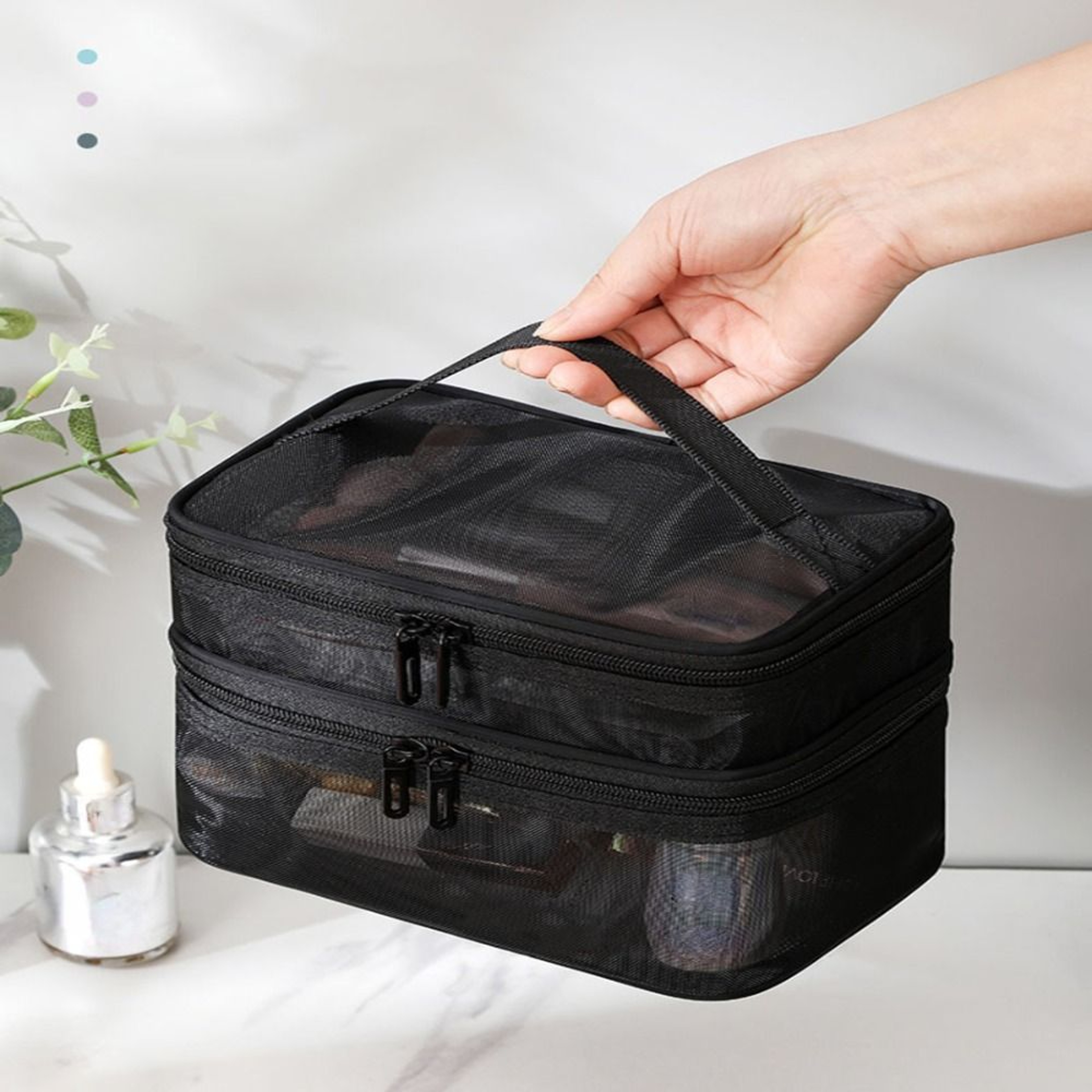 Double Layer Travel Makeup Bag Large Capacity Mesh Cosmetic Organizer 6