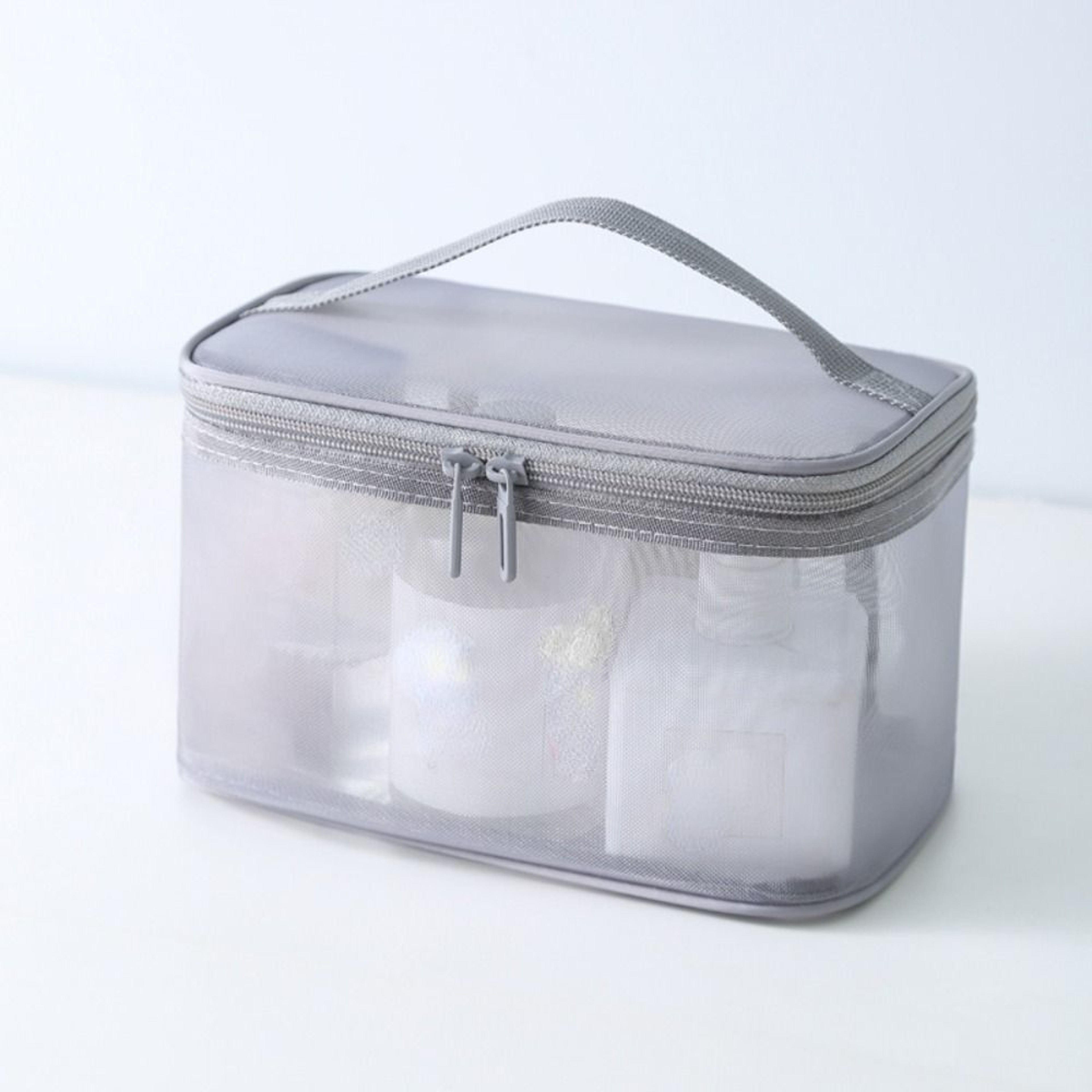 Double Layer Travel Makeup Bag Large Capacity Mesh Cosmetic Organizer 1
