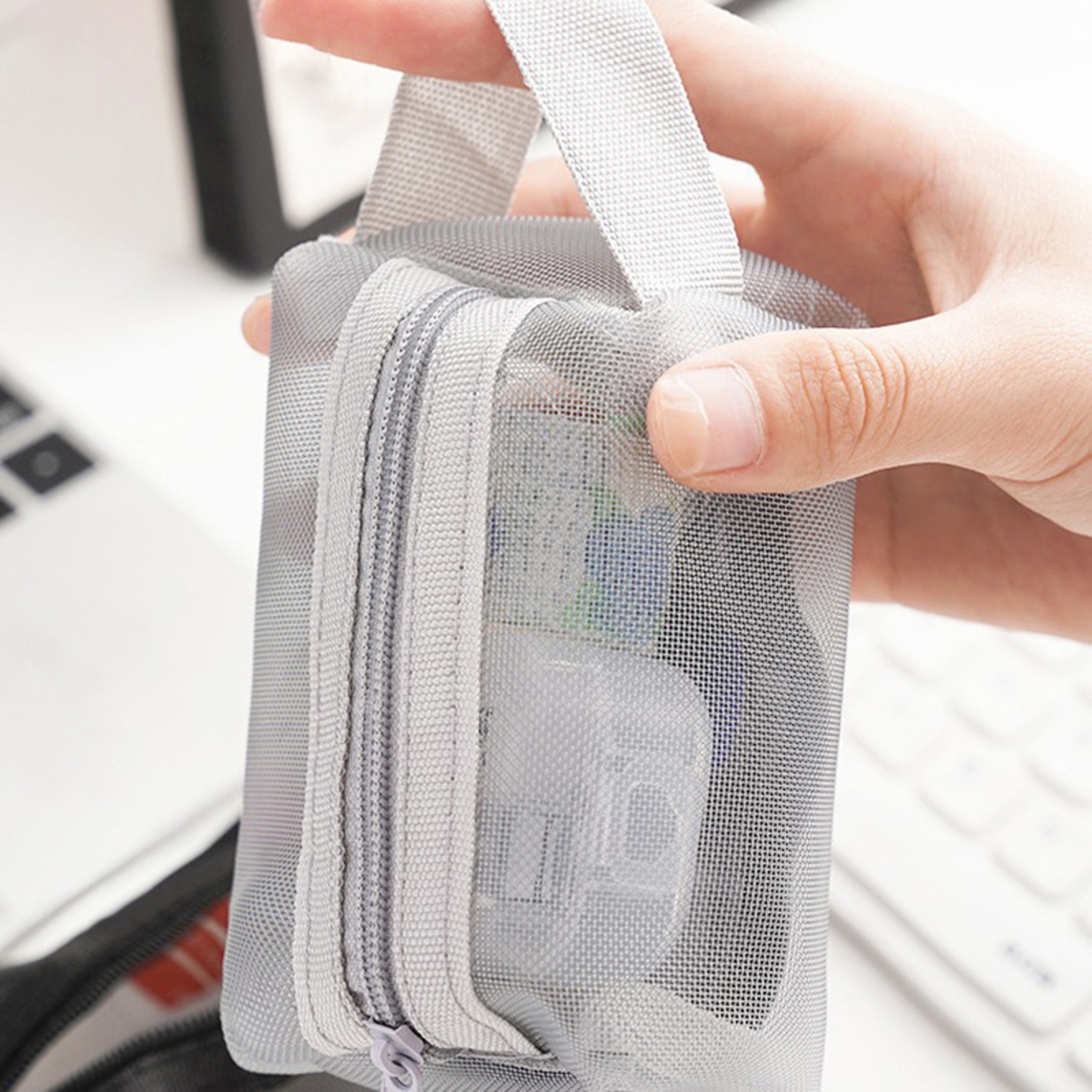 Travel Mesh Cosmetic Bag Zipper Makeup Bag Toiletry Organizer Pouch 5