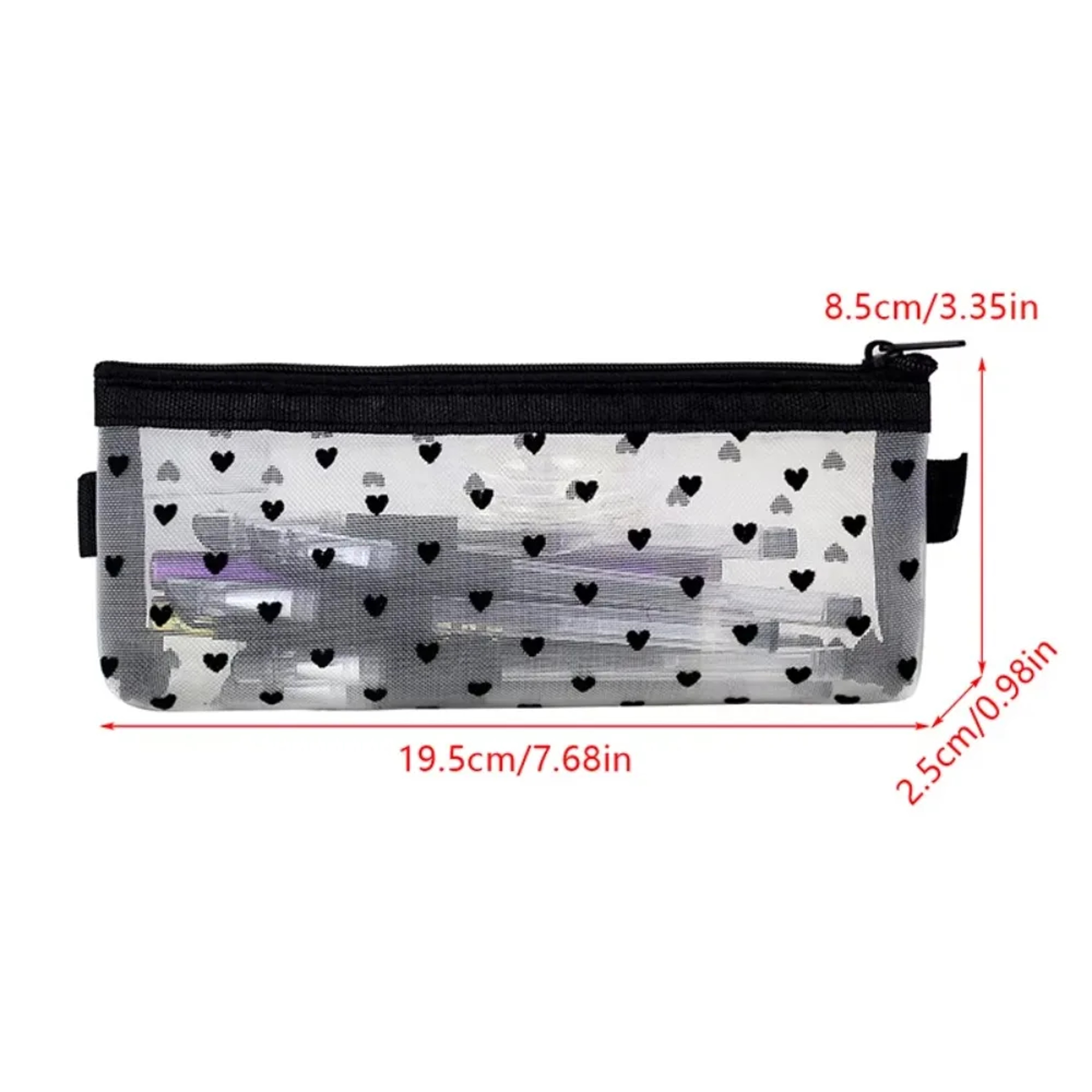 Cute Heart Print Transparent Mesh Makeup Bag Zipper Pencil Case Pouch 8