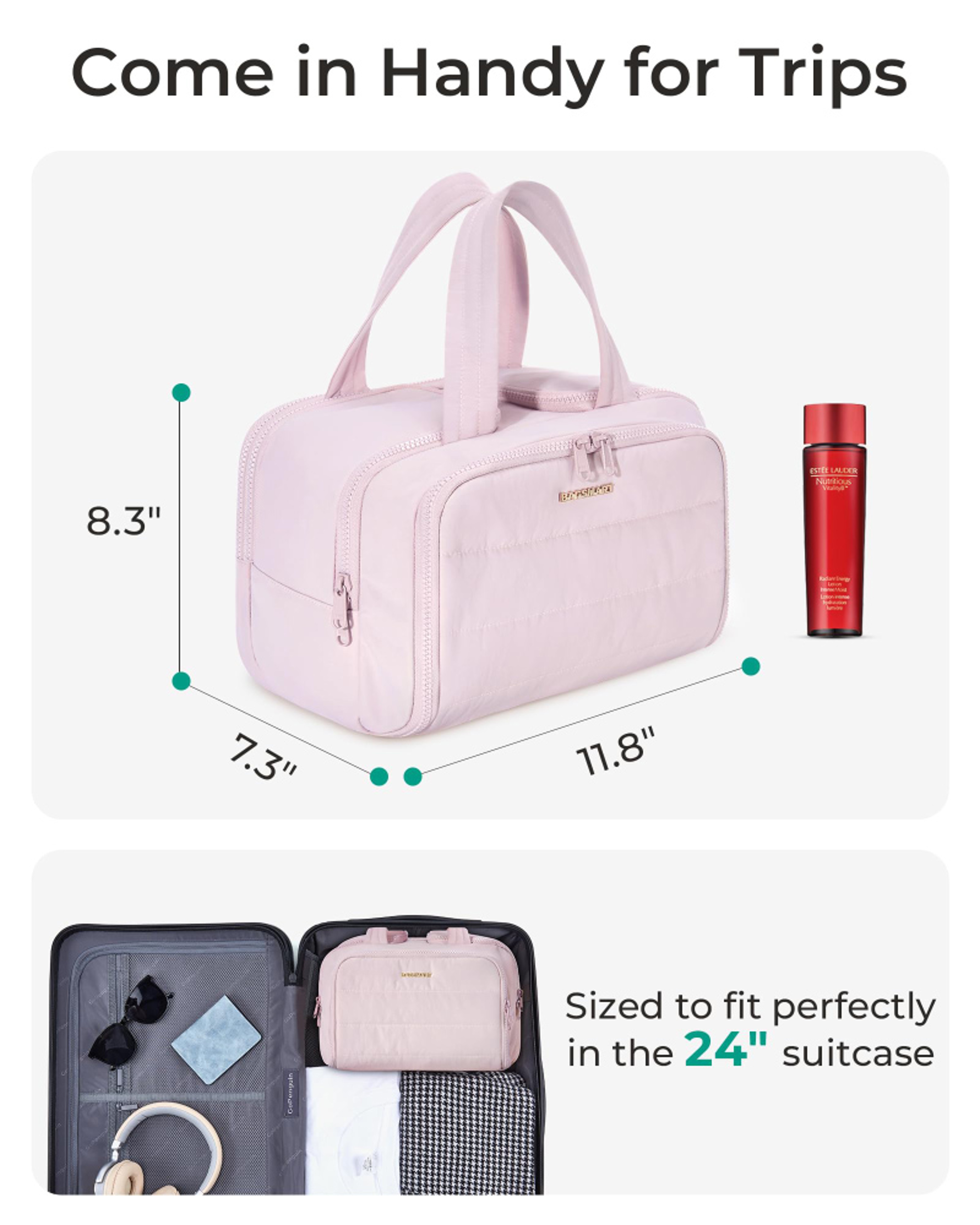 Large Waterproof Travel Makeup Bag With Multi Pocket Toiletry Organizer 8