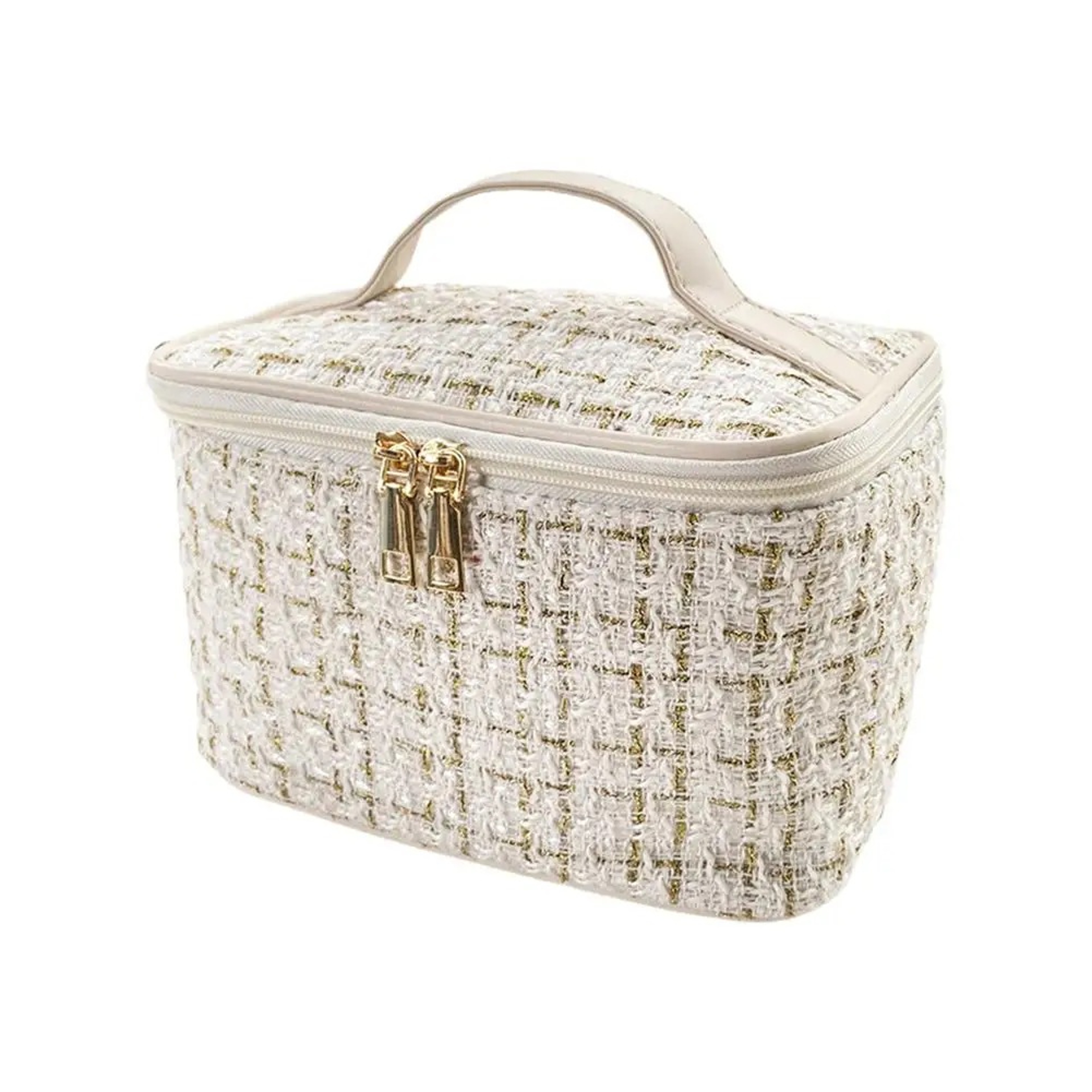 Tweed Plaid Large Makeup Bag Travel Cosmetic Organizer 0
