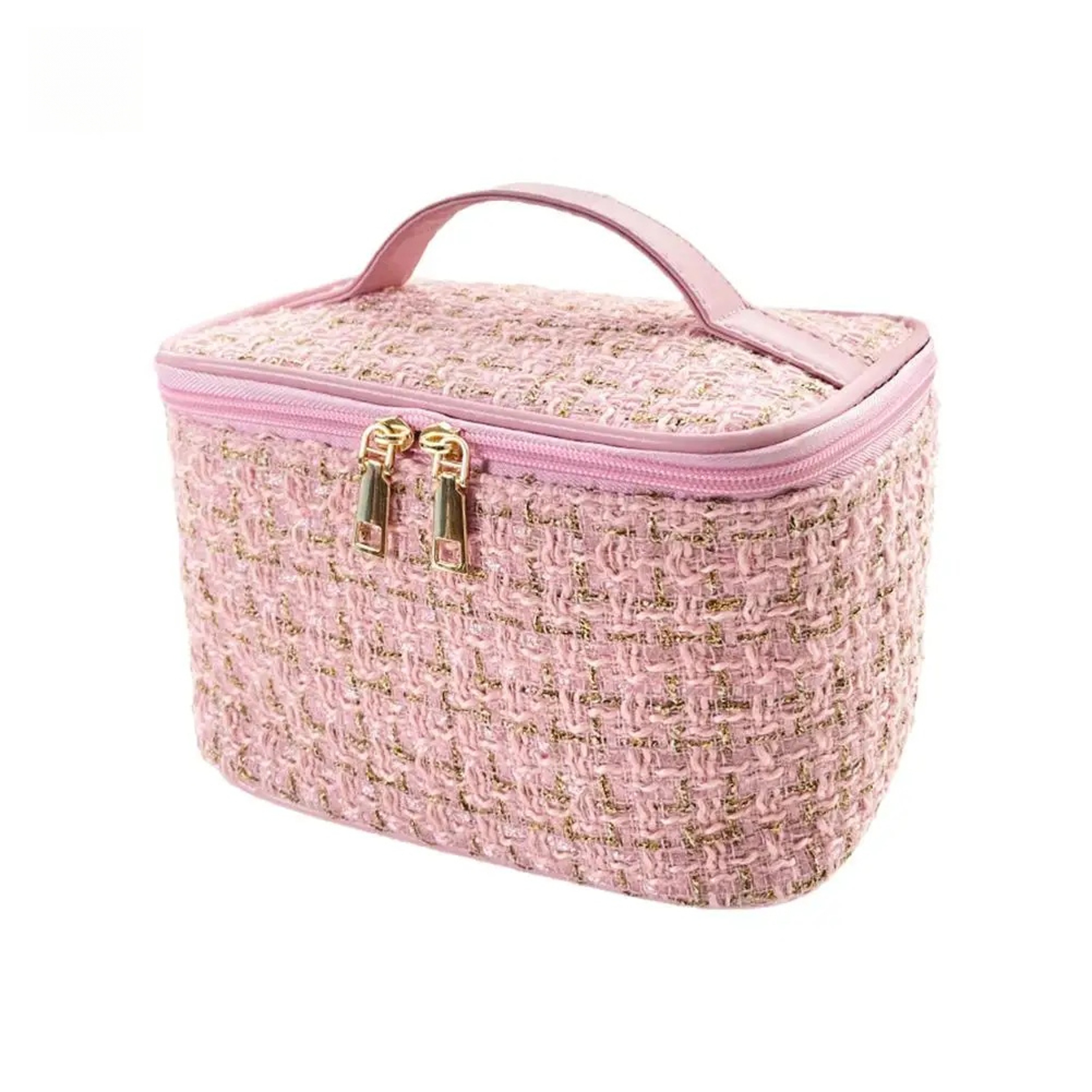Tweed Plaid Large Makeup Bag Travel Cosmetic Organizer 1