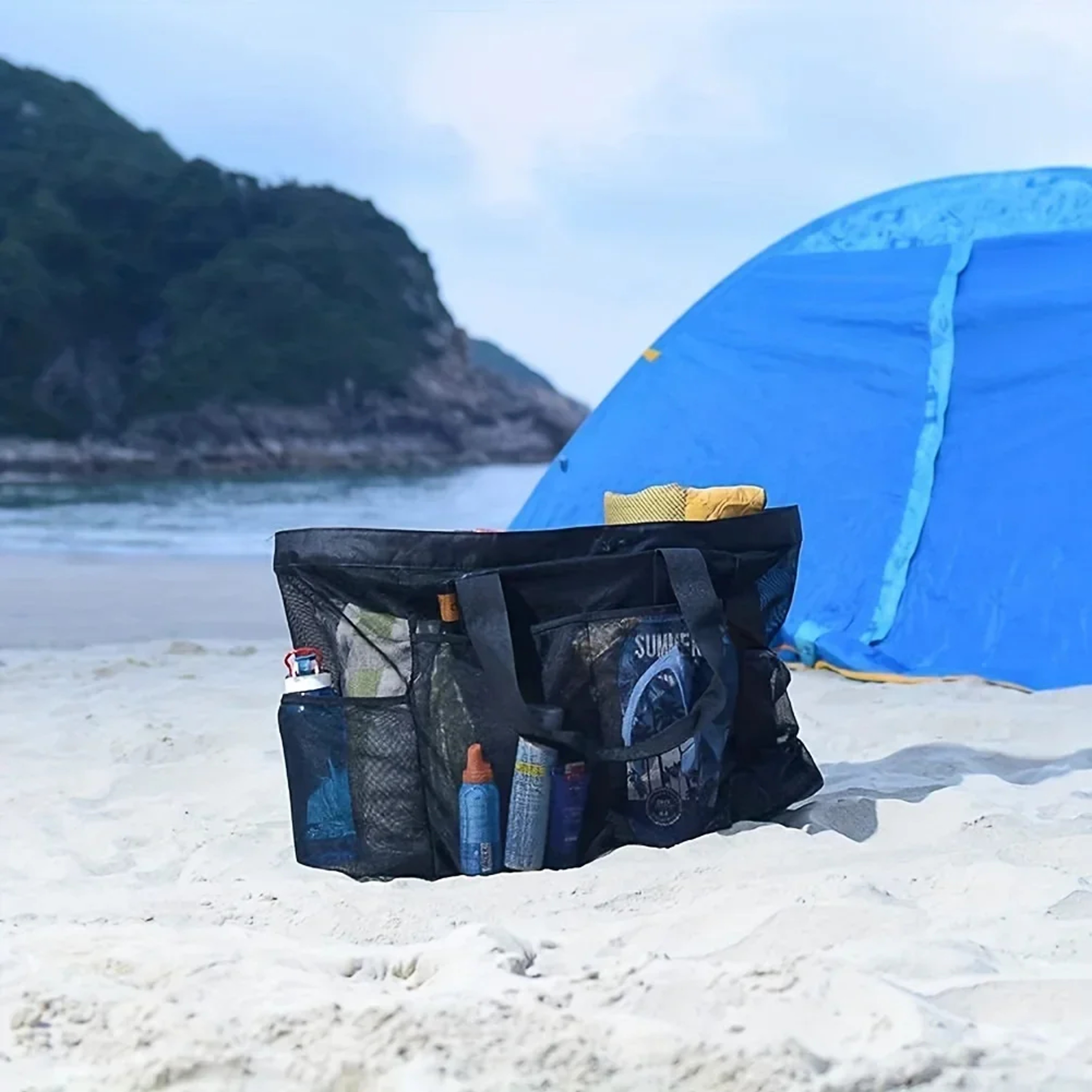 Extra Large Mesh Beach Bag with Zipper and Side Pockets – view 2