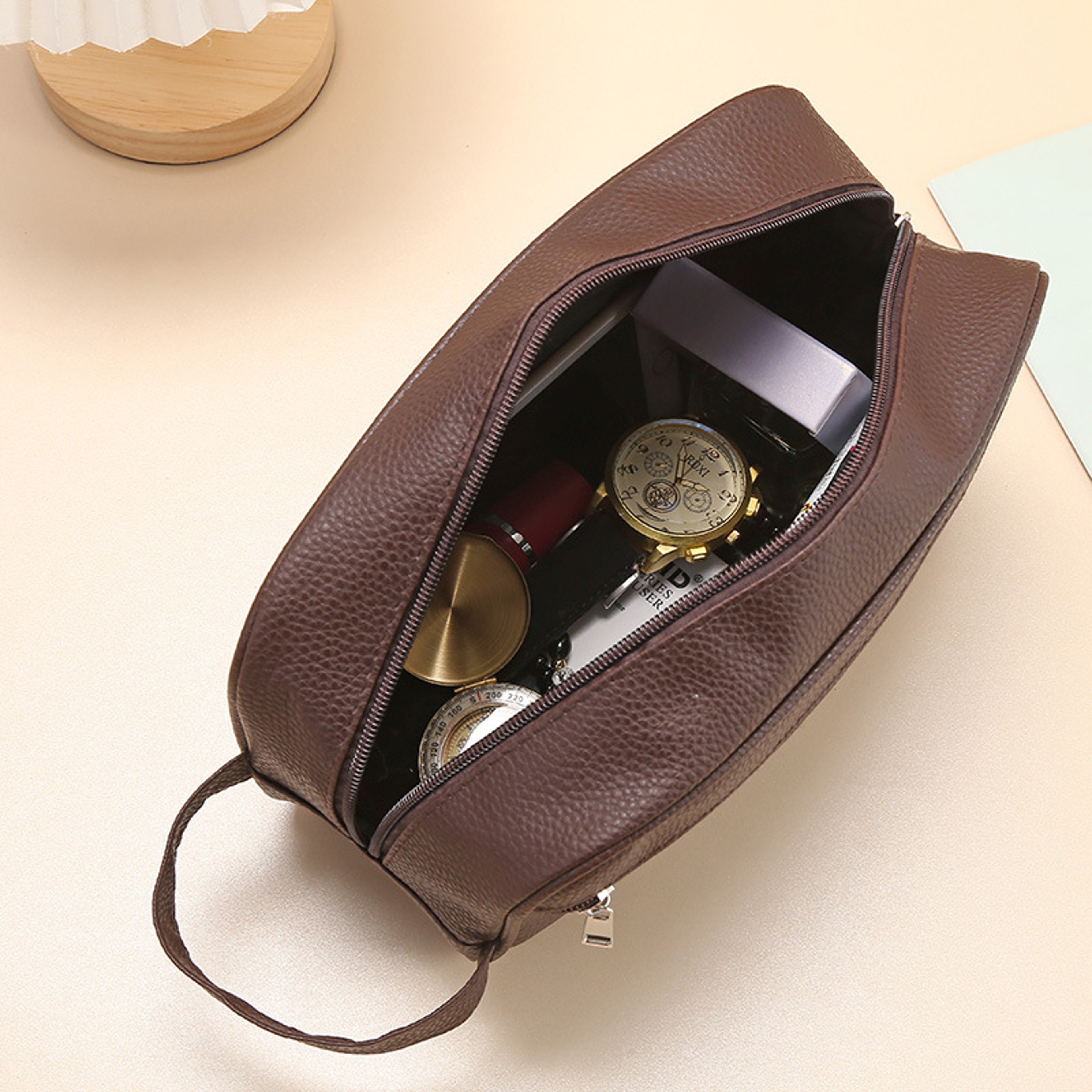 Men PU Leather Toiletry Bag Large Capacity Travel Cosmetic Organizer 5
