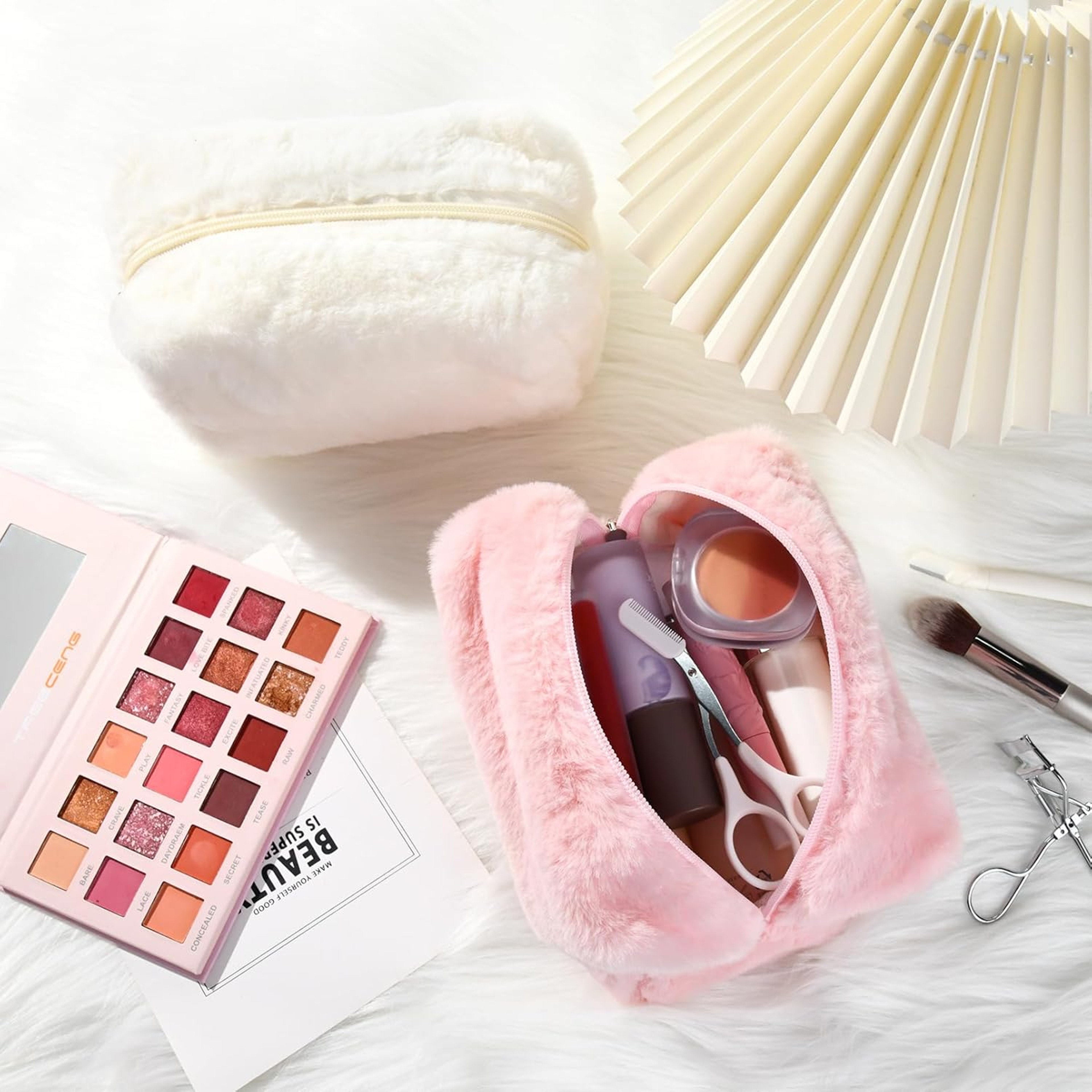 Plush Makeup Bag For Women Cute Puffy Travel Cosmetic Bag And Makeup Pouch 7