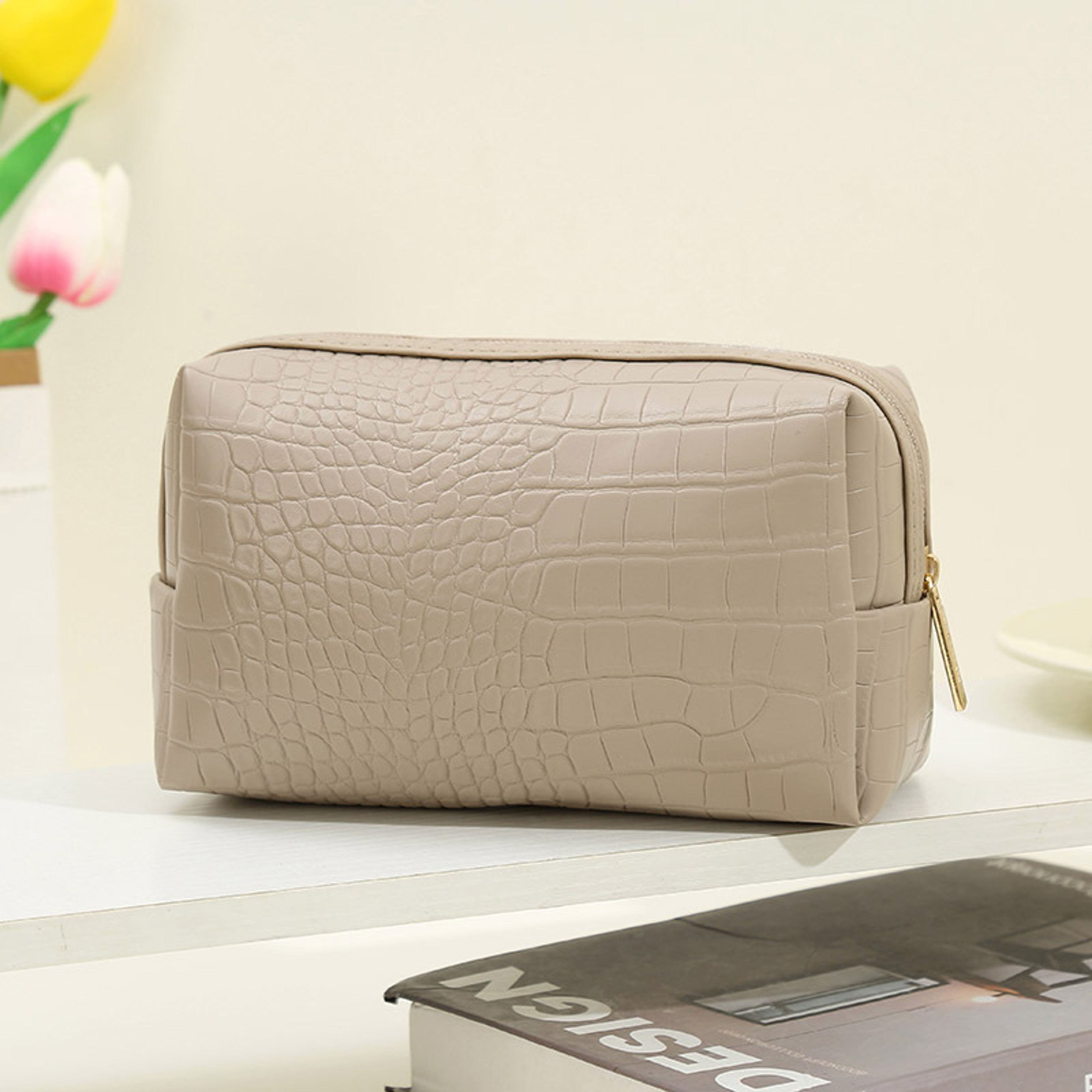 Waterproof PU Leather Makeup Bag With Crocodile Pattern Travel Cosmetic Pouch 3