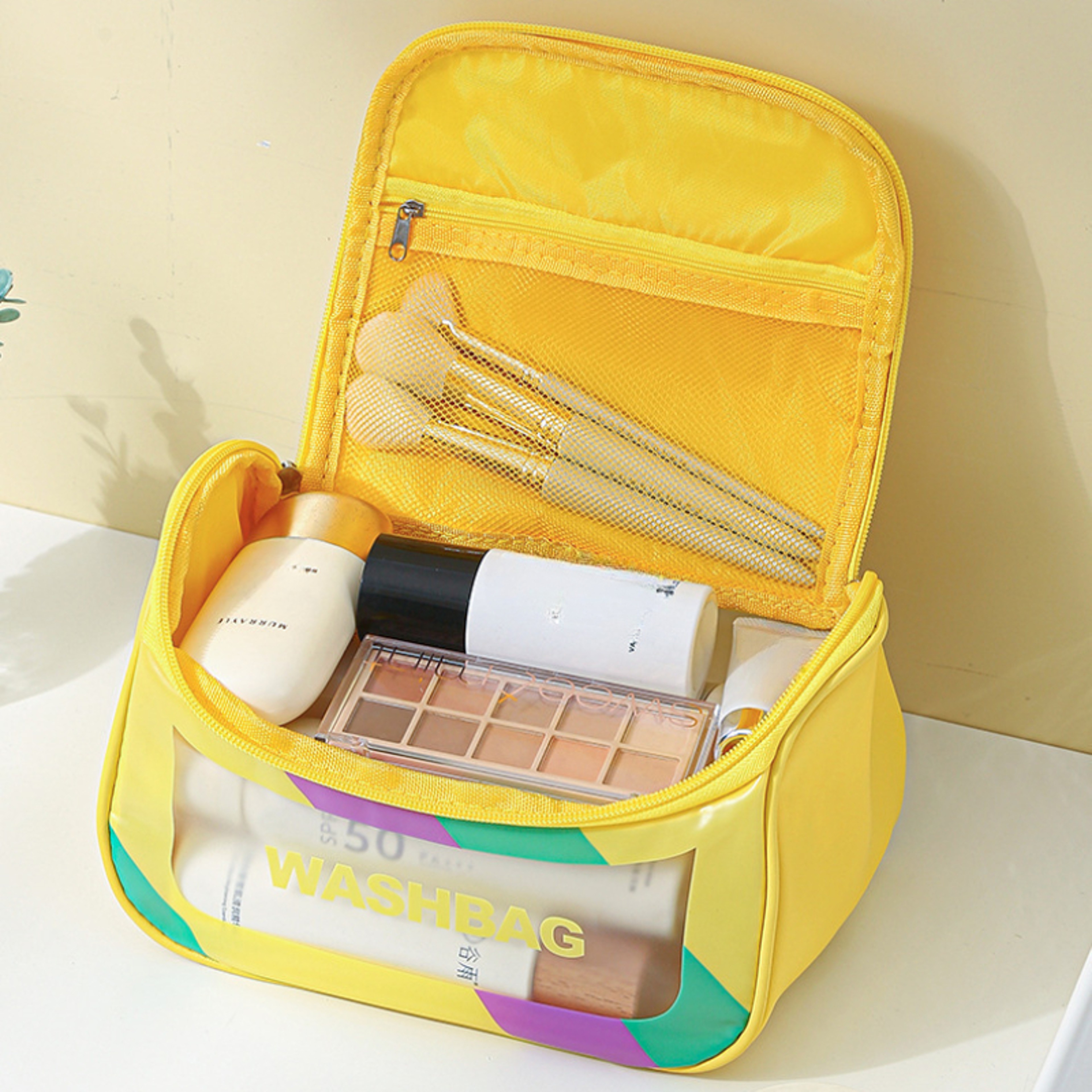 Colorful Travel Makeup Bag Waterproof PU Cosmetic Organizer With Handle 10