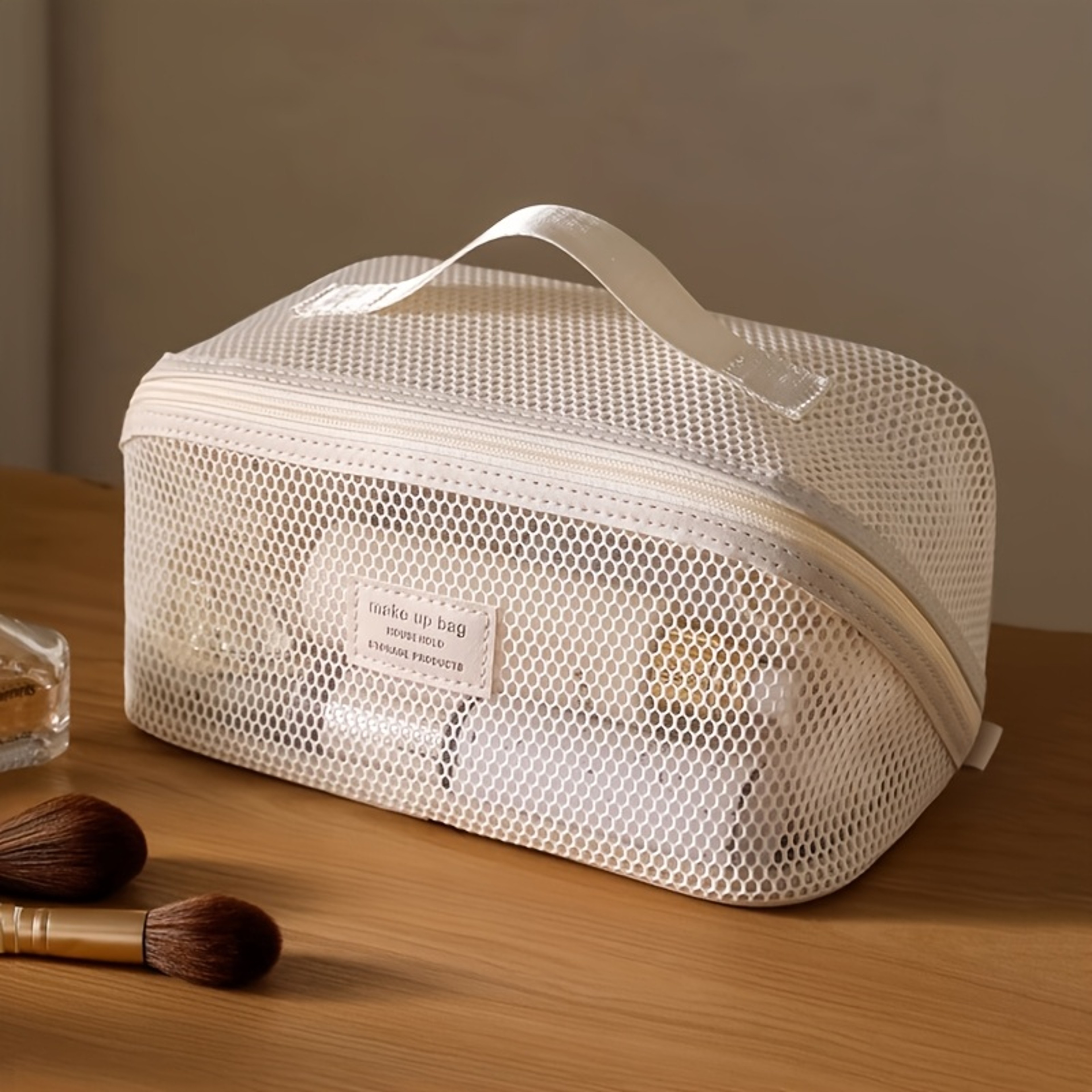 Large Capacity Mesh Makeup Bag Transparent Travel Toiletry Pouch 0