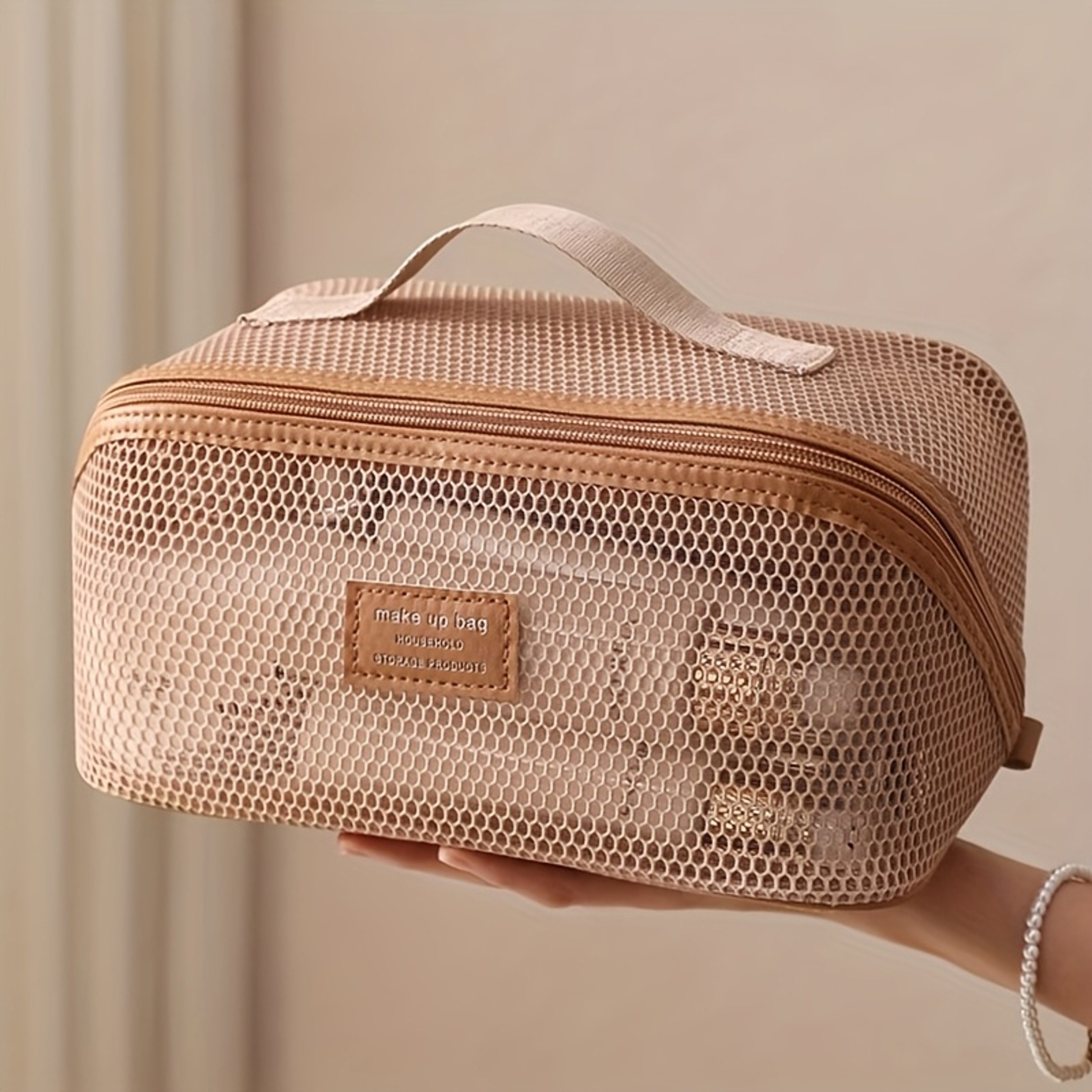 Large Capacity Mesh Makeup Bag Transparent Travel Toiletry Pouch 1