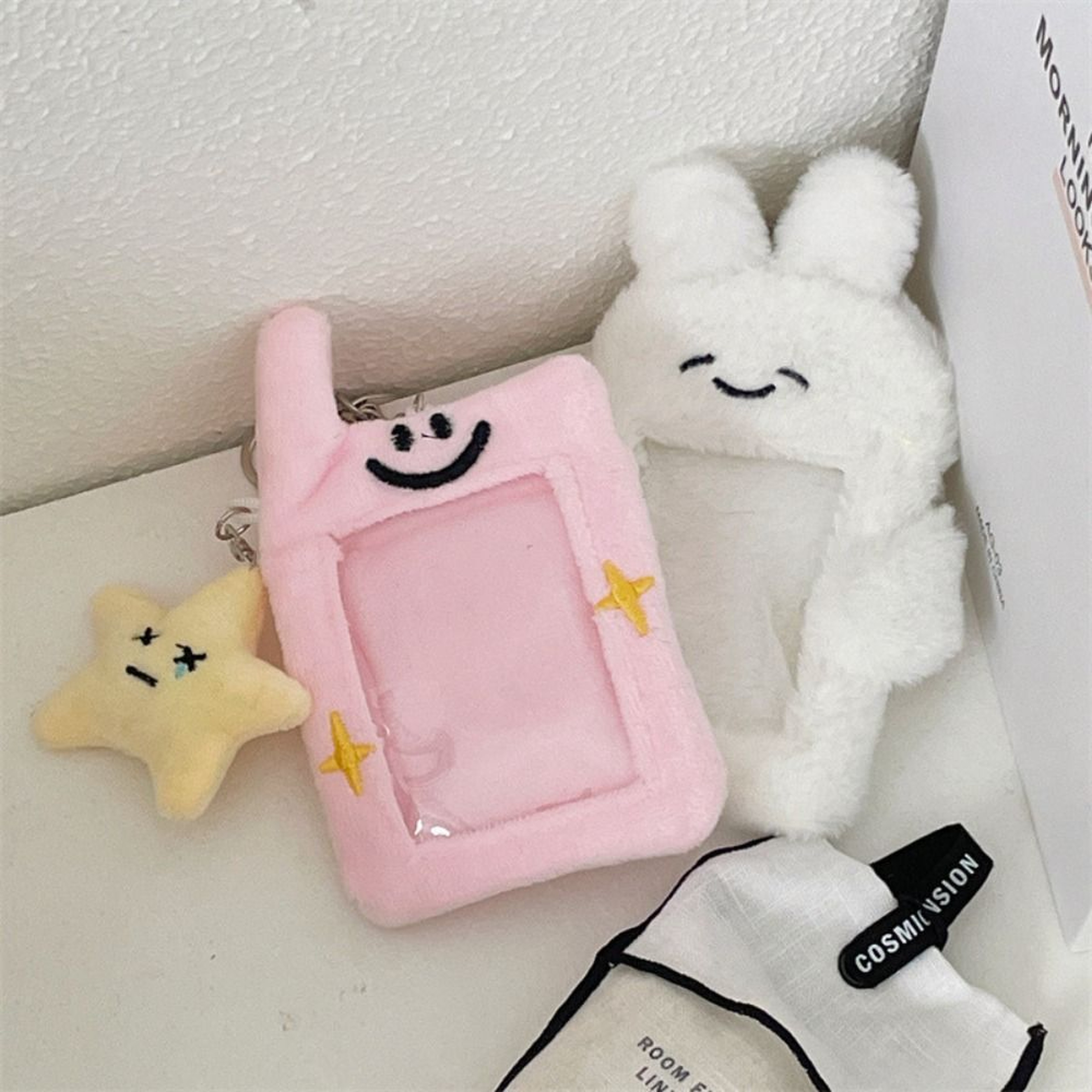 Cute Plush Card Holder Keychain Bear Rabbit Kpop Photocard ID Protector 5