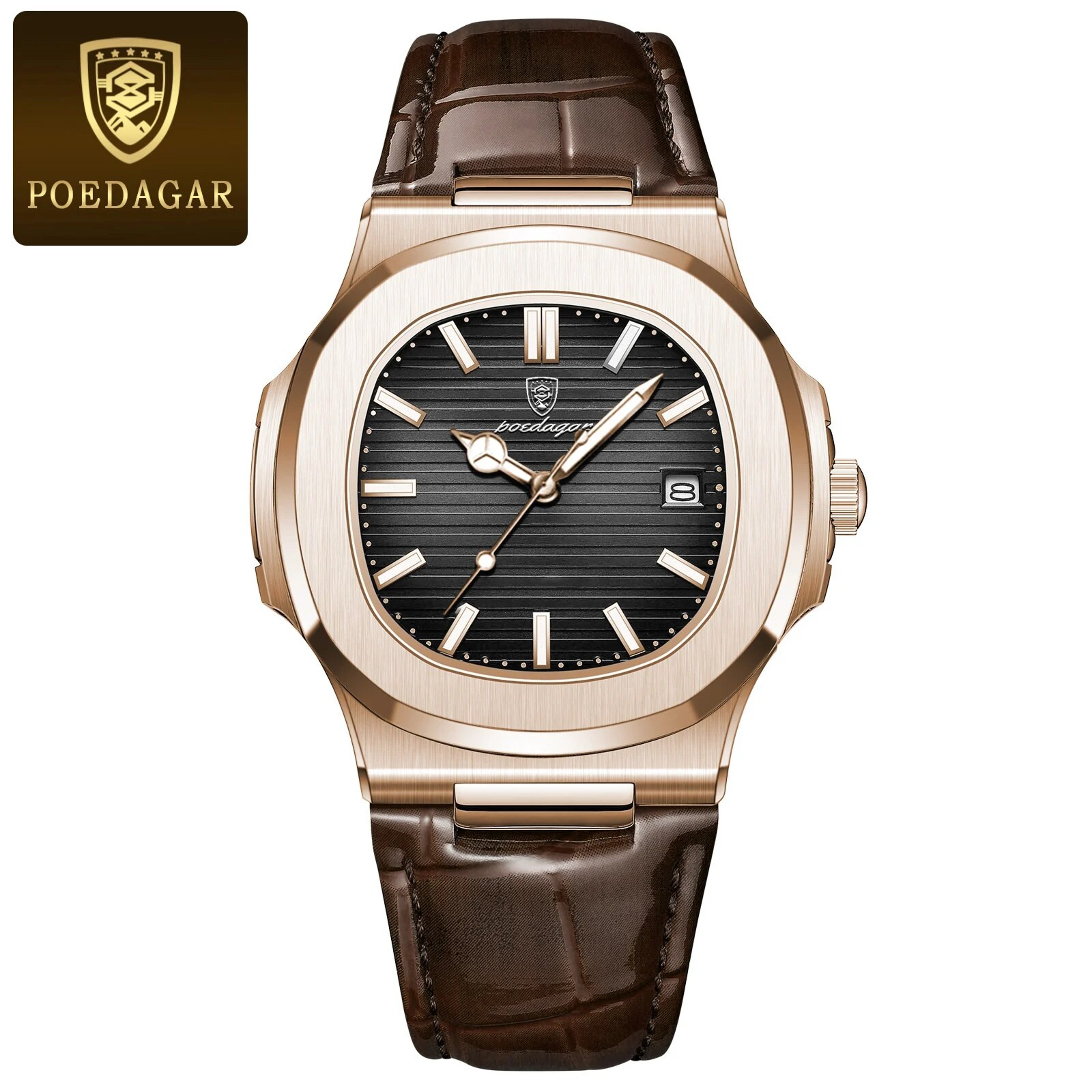 Men Square Leather Quartz Watch With Luminous Date Display 5