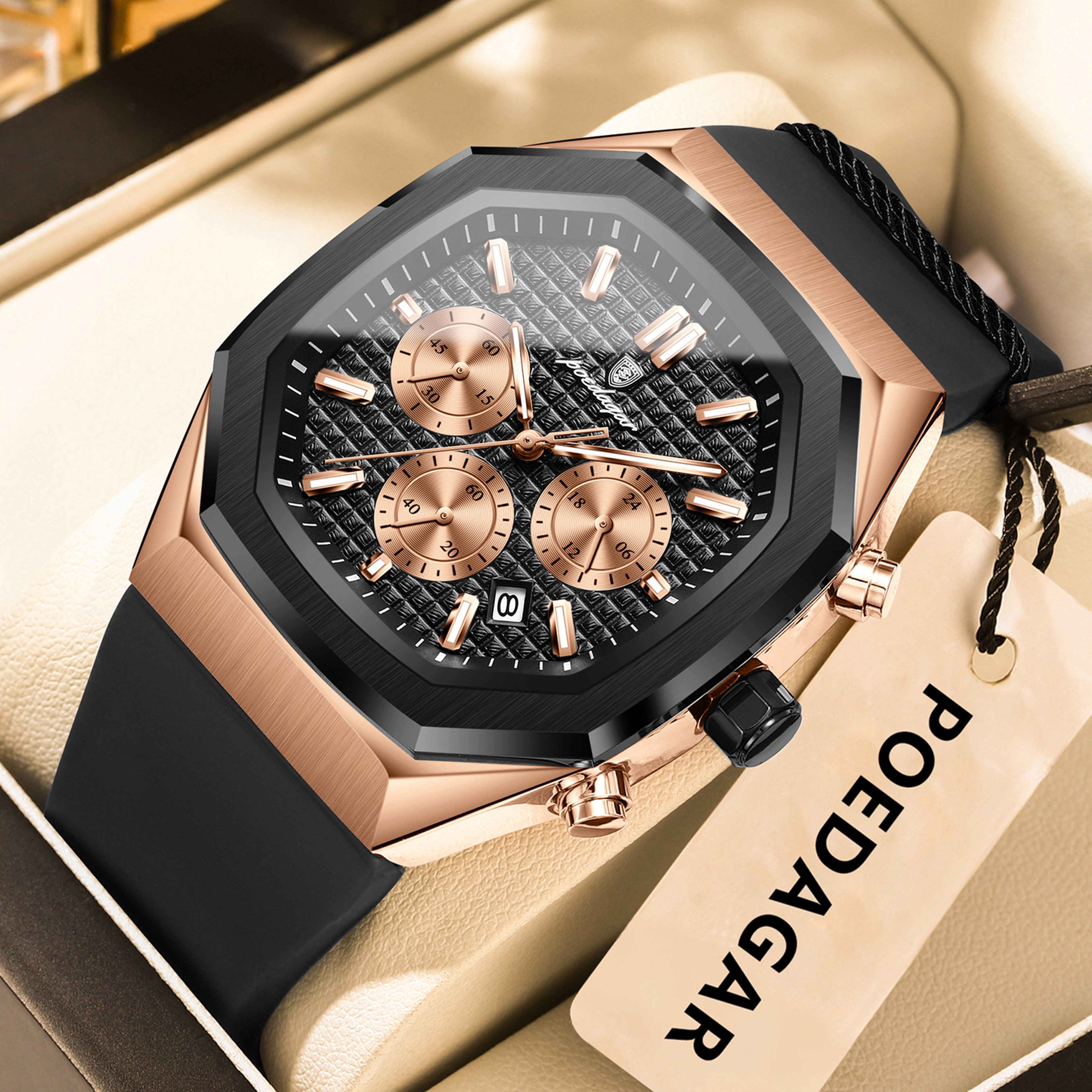 Chronograph Quartz Watch With Date Display And Silicone Strap 6