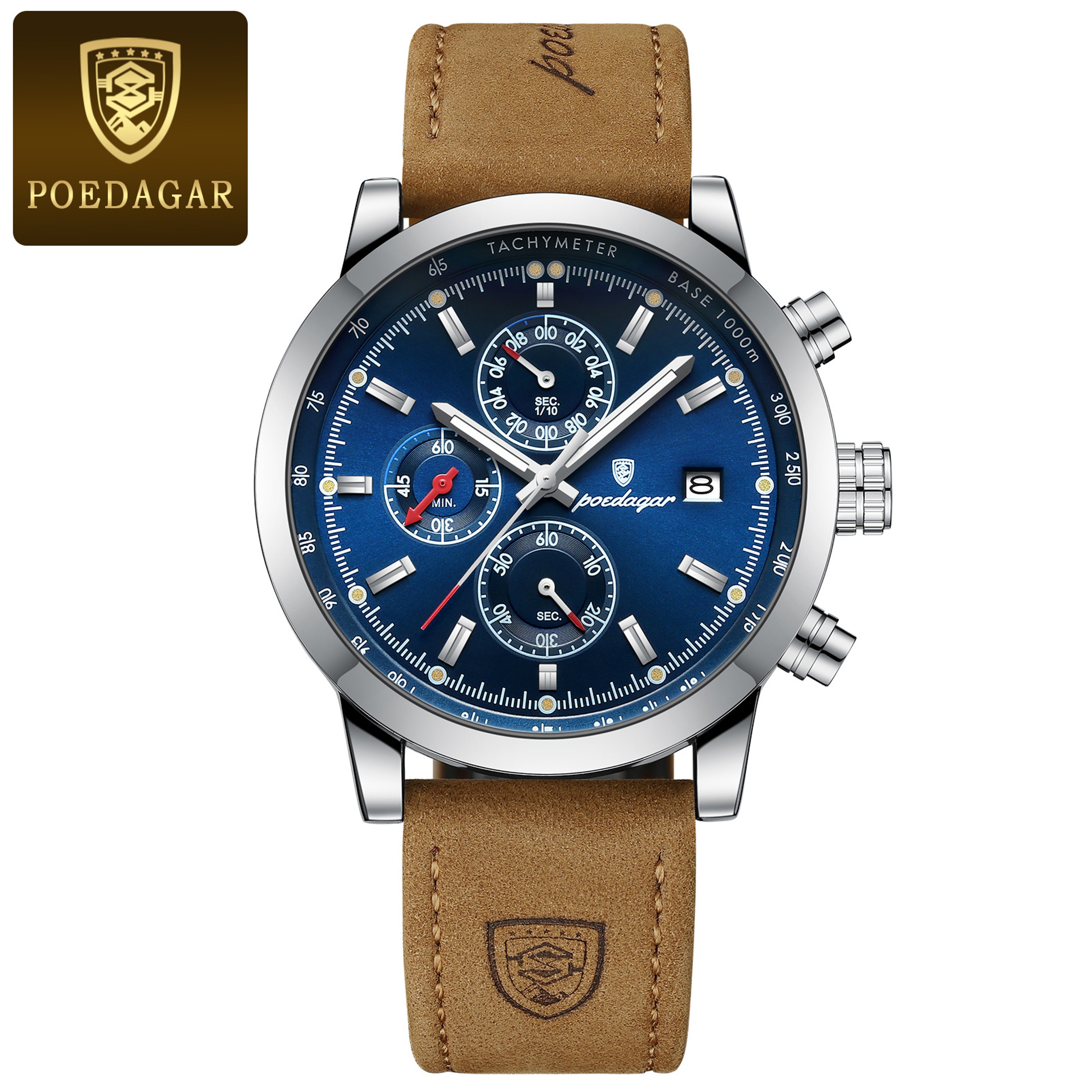 Mens Chronograph Watch With Leather Strap Luminous Date Display 1