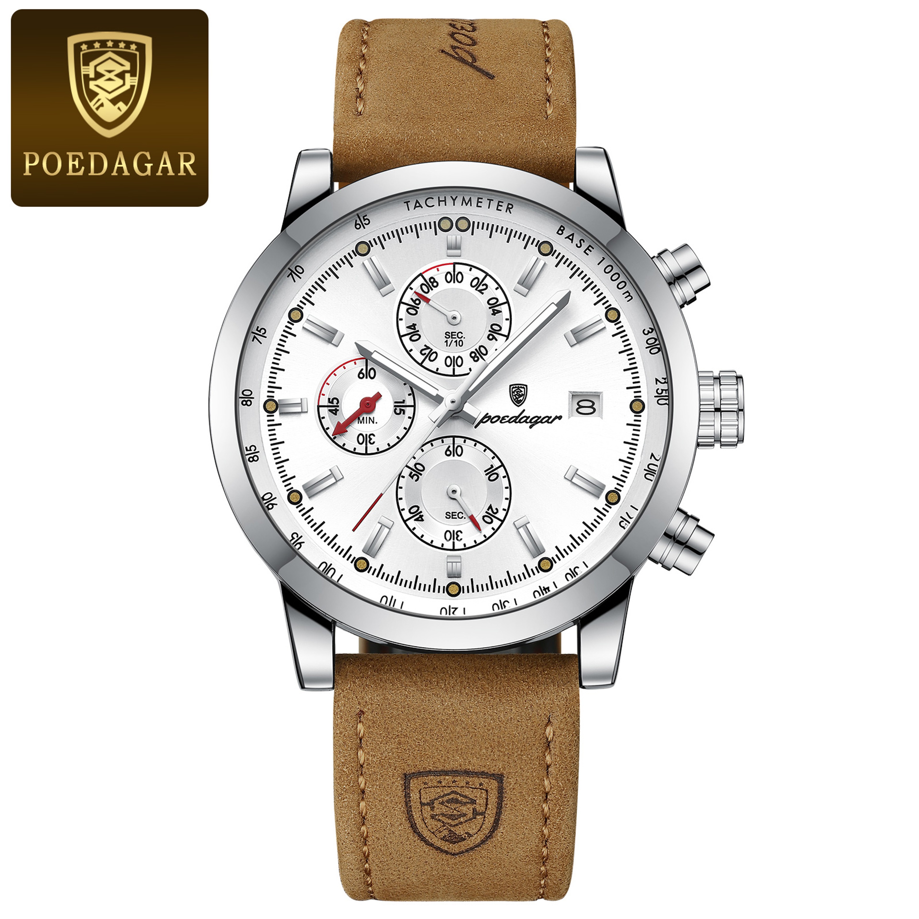 Mens Chronograph Watch With Leather Strap Luminous Date Display 3