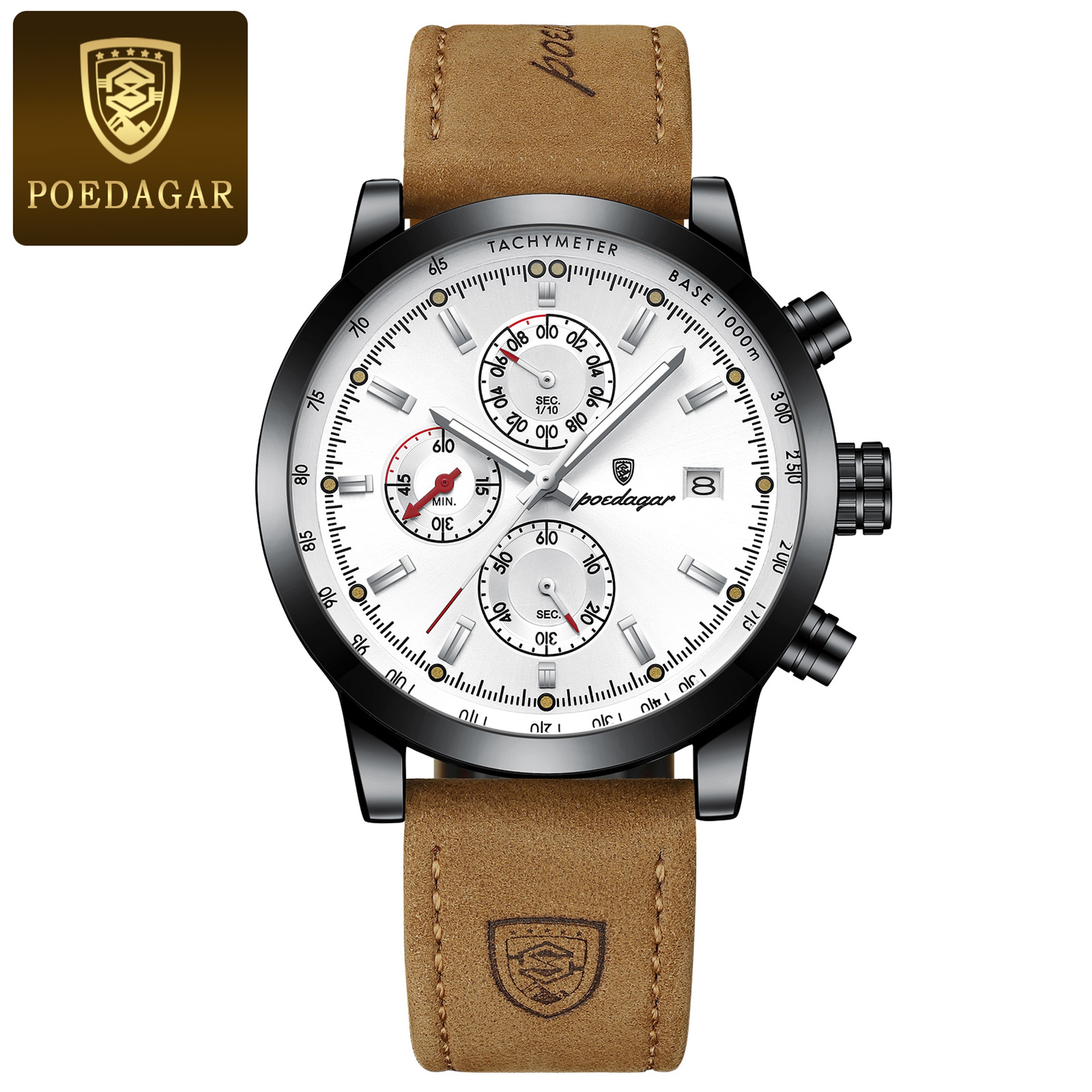 Mens Chronograph Watch With Leather Strap Luminous Date Display 5