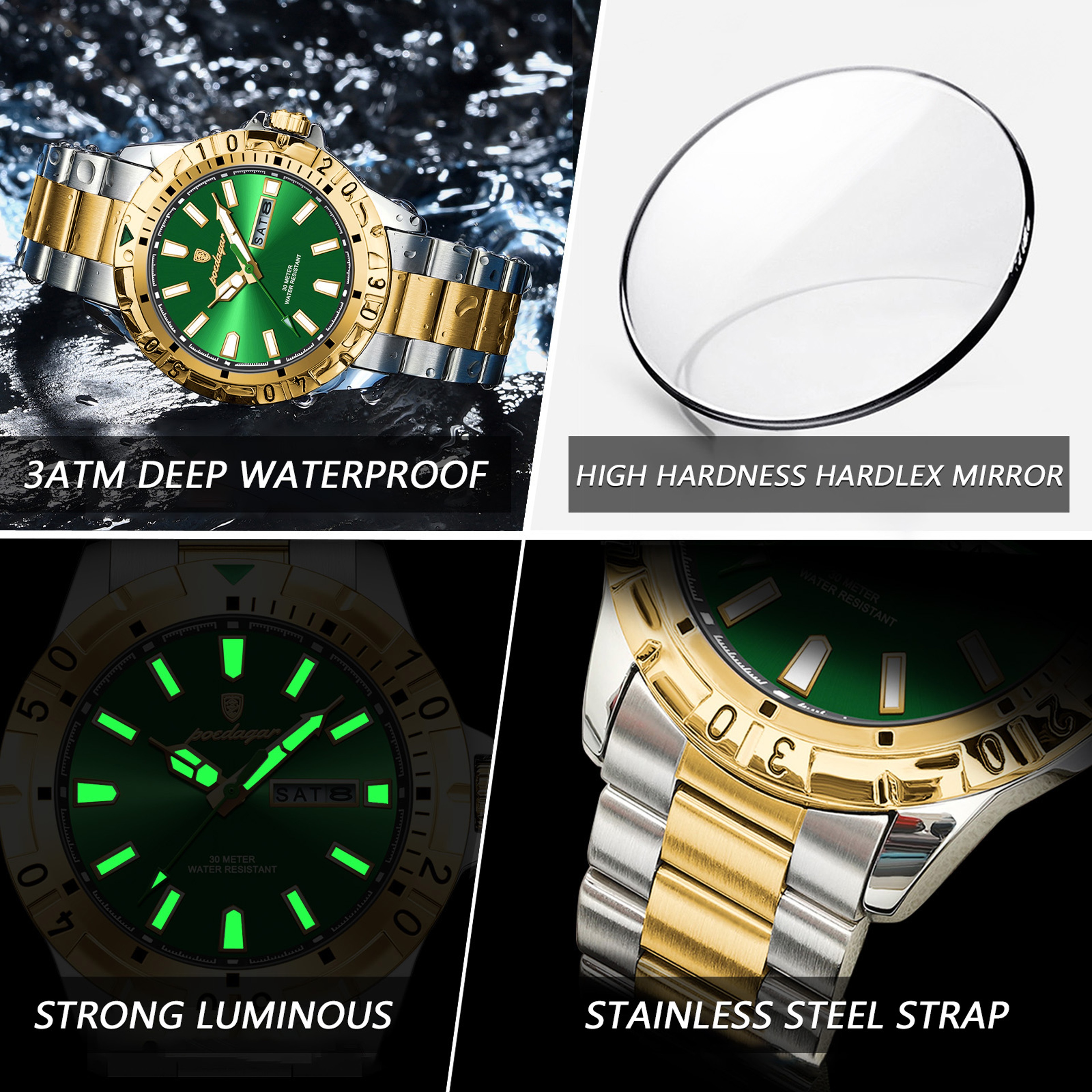 Luxury Men Quartz Watch With Luminous Dial Date Week Display And Stainless Steel Band 10