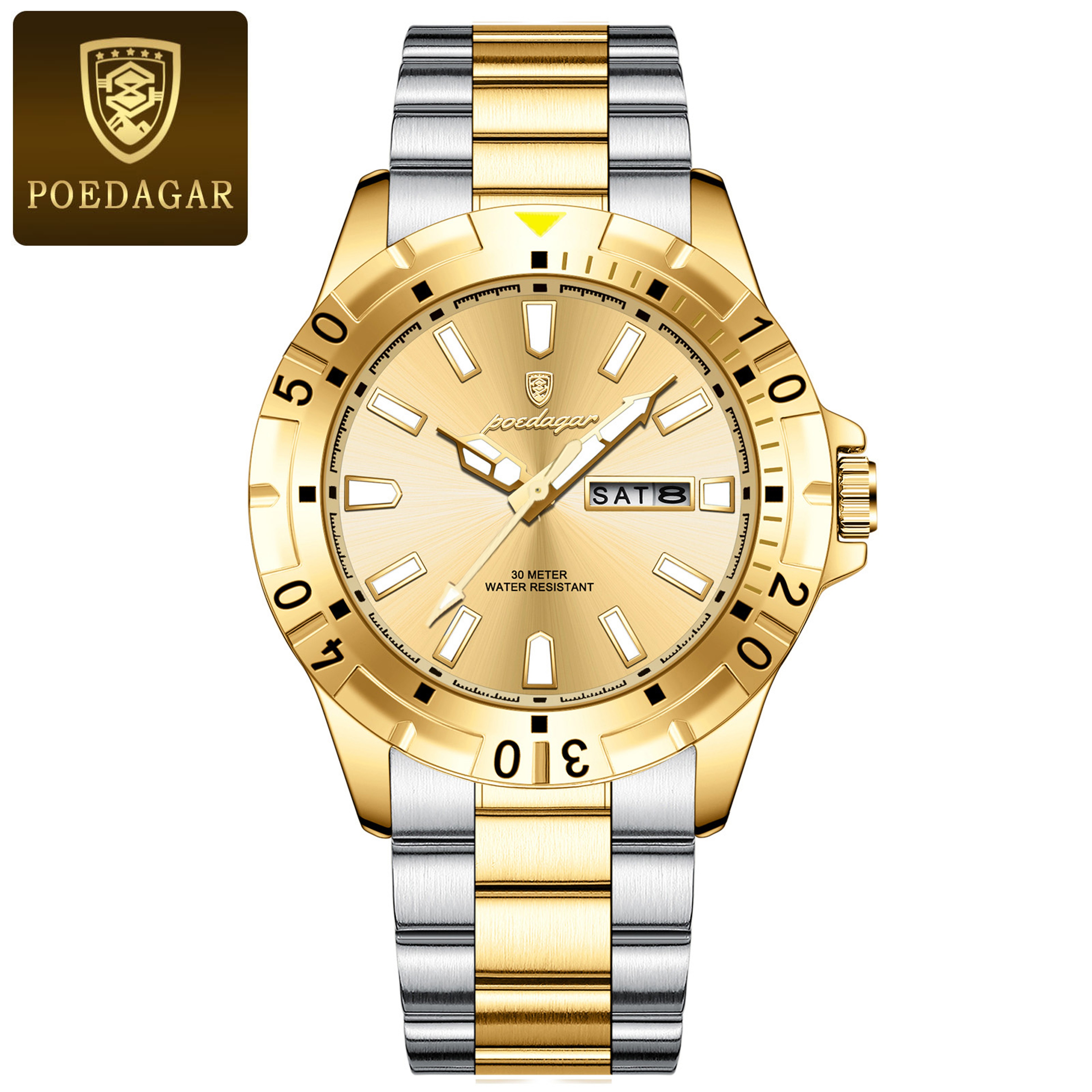 Luxury Men Quartz Watch With Luminous Dial Date Week Display And Stainless Steel Band 4