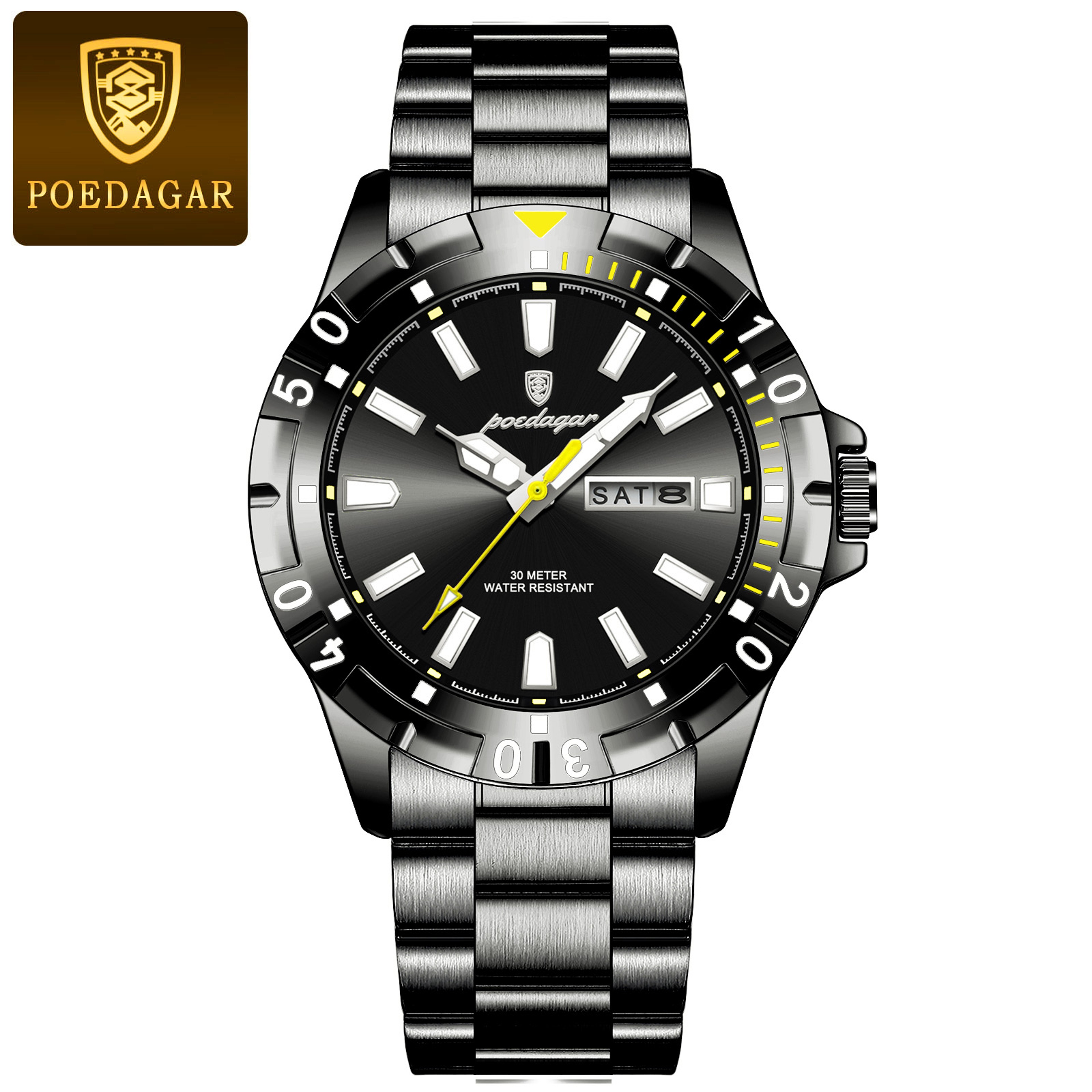 Luxury Men Quartz Watch With Luminous Dial Date Week Display And Stainless Steel Band 7