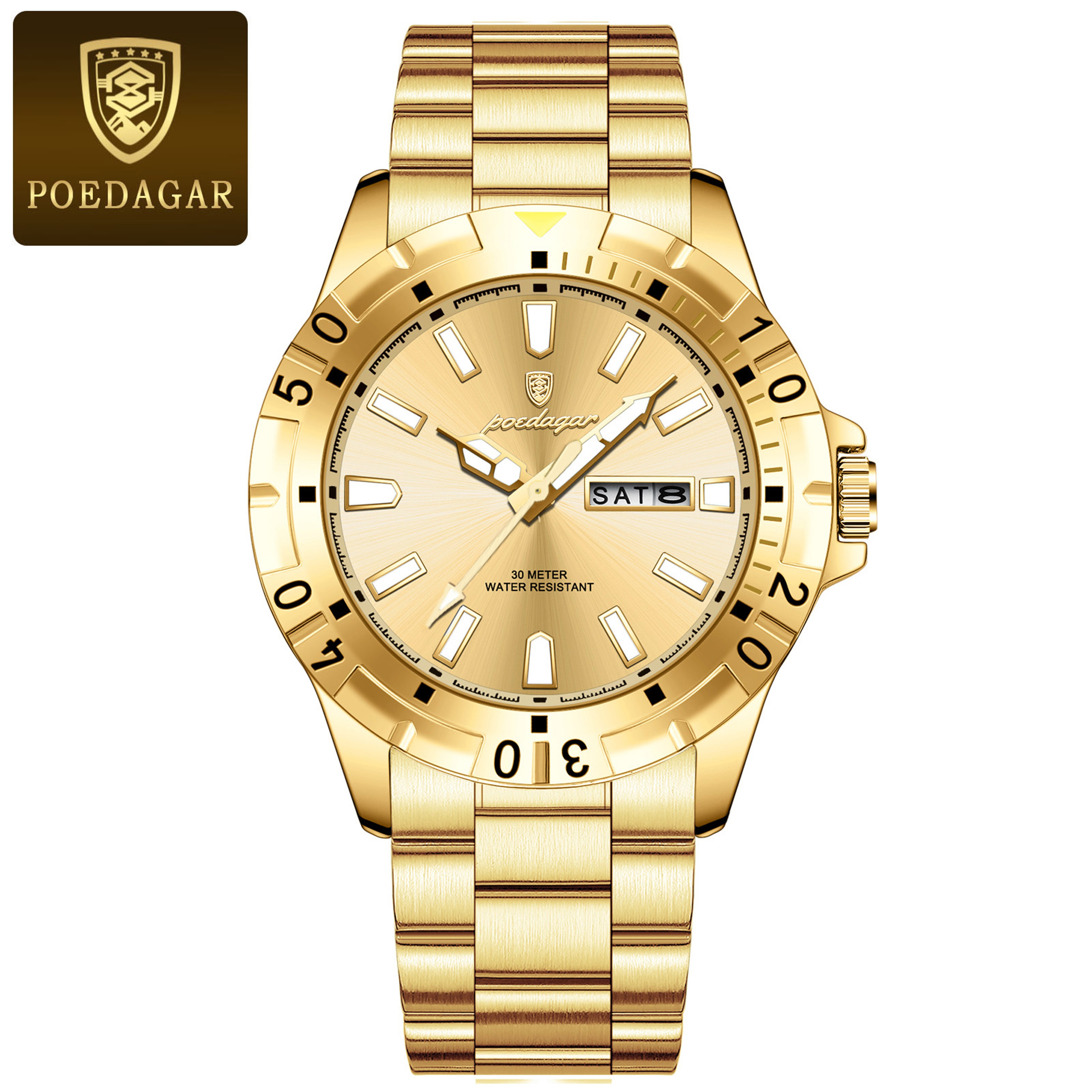 Luxury Men Quartz Watch With Luminous Dial Date Week Display And Stainless Steel Band 1