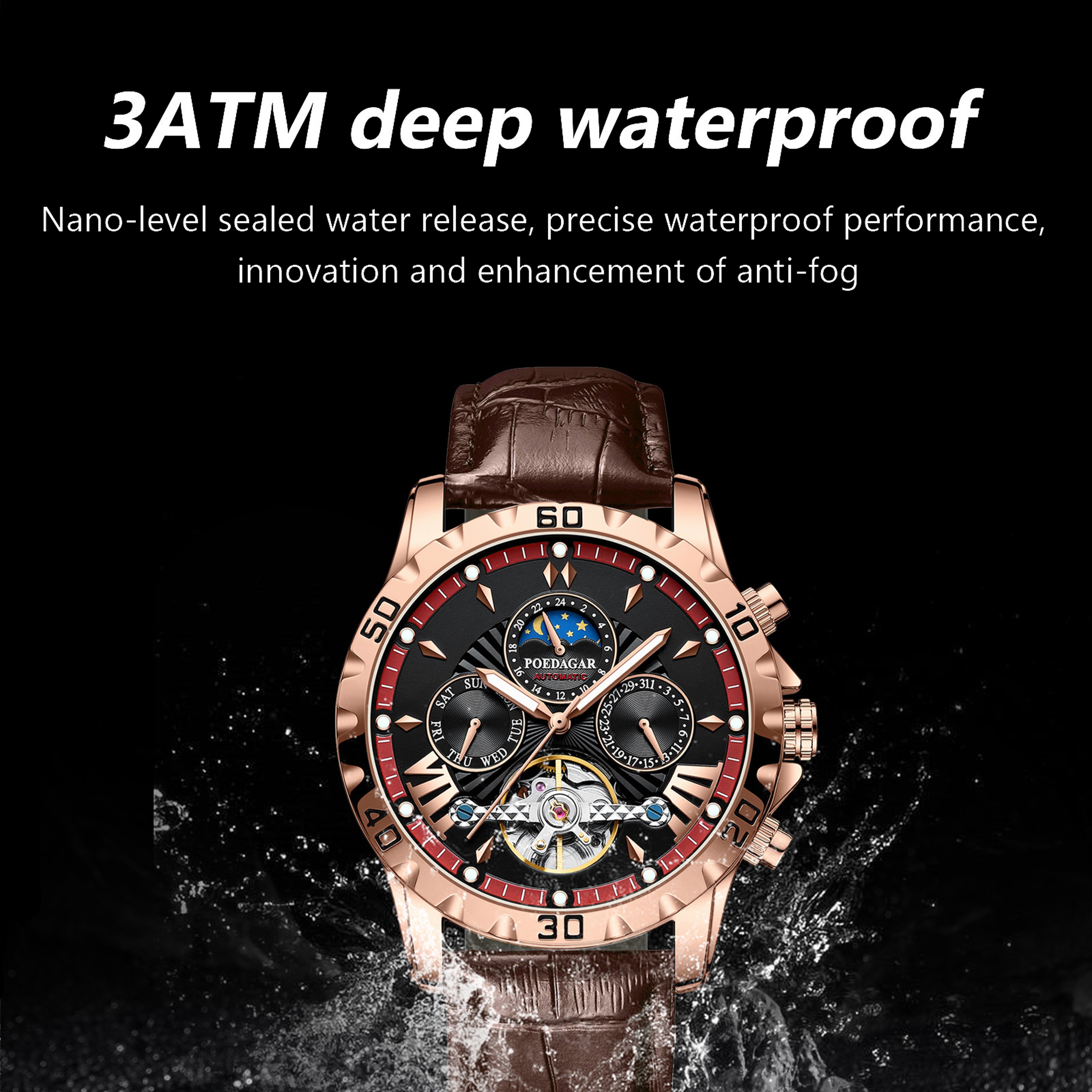 Luxury Tourbillon Automatic Mechanical Watch For Men With Luminous Leather Strap 8