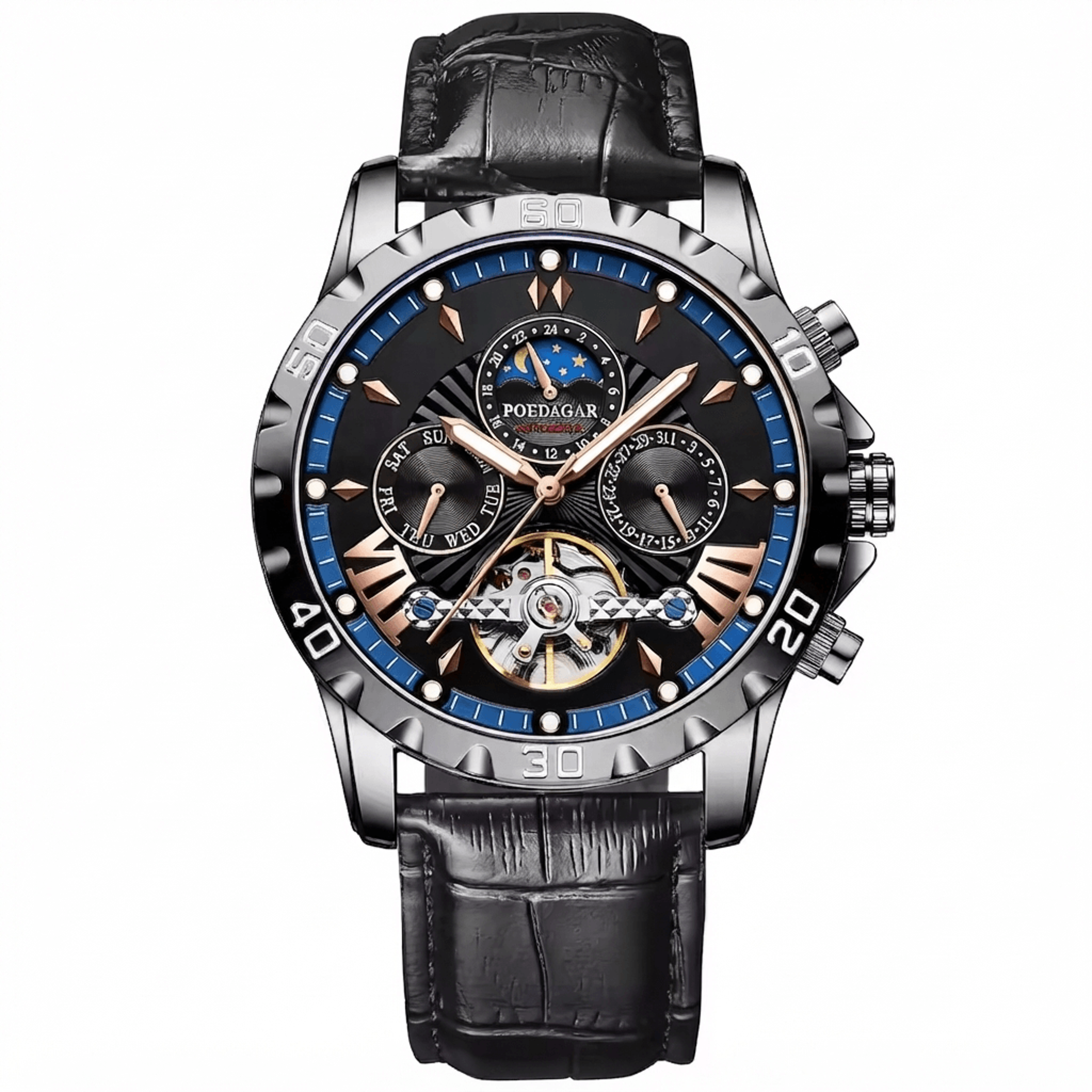 Luxury Tourbillon Automatic Mechanical Watch For Men With Luminous Leather Strap 0