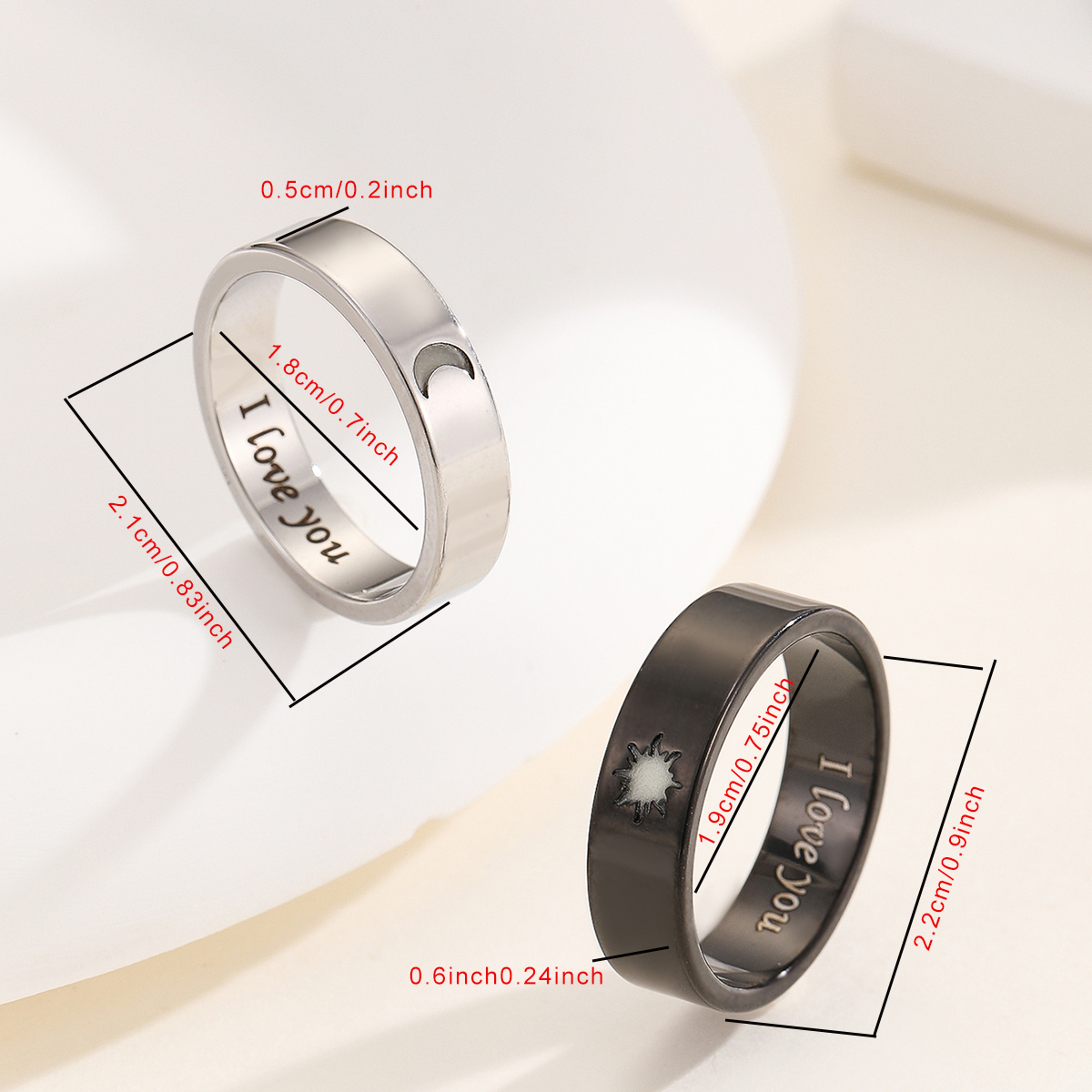 Luminescent Couple Rings Set Romantic Glow In The Dark Love Commitment Rings 2