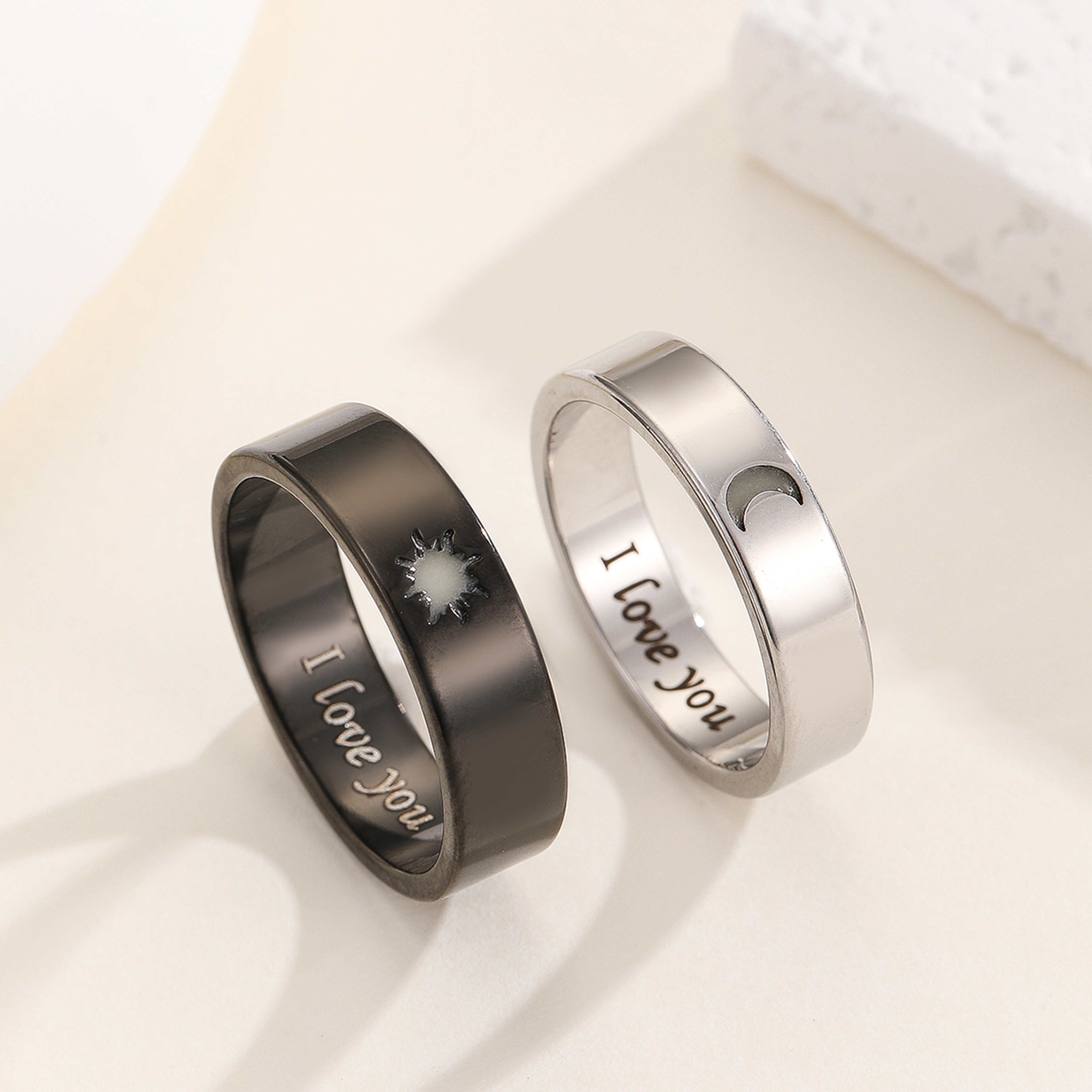 Luminescent Couple Rings Set Romantic Glow In The Dark Love Commitment Rings 0