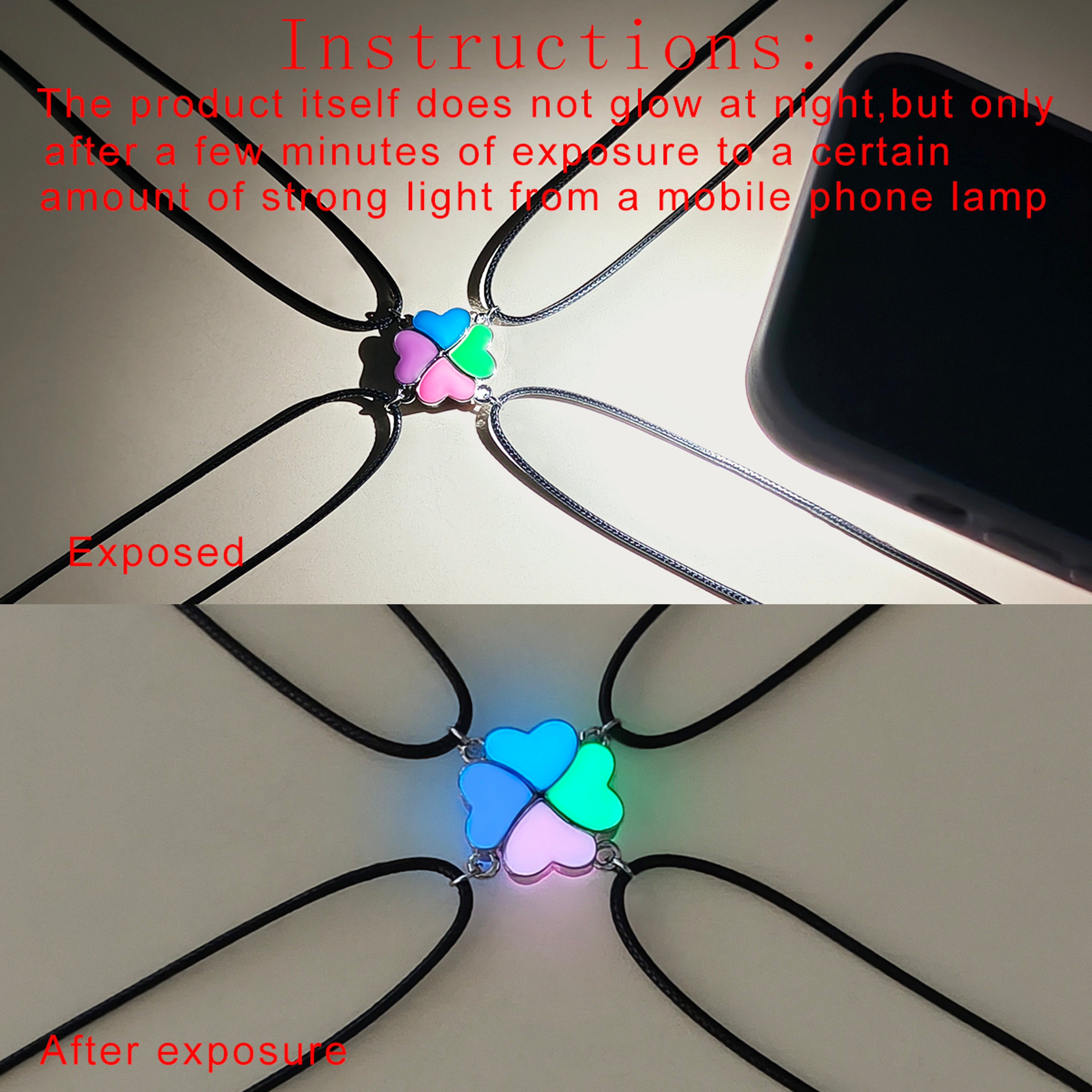 Luminous Four Leaf Clover Friendship Jewelry Set Glow In The Dark Gift For Couples And Friends 2