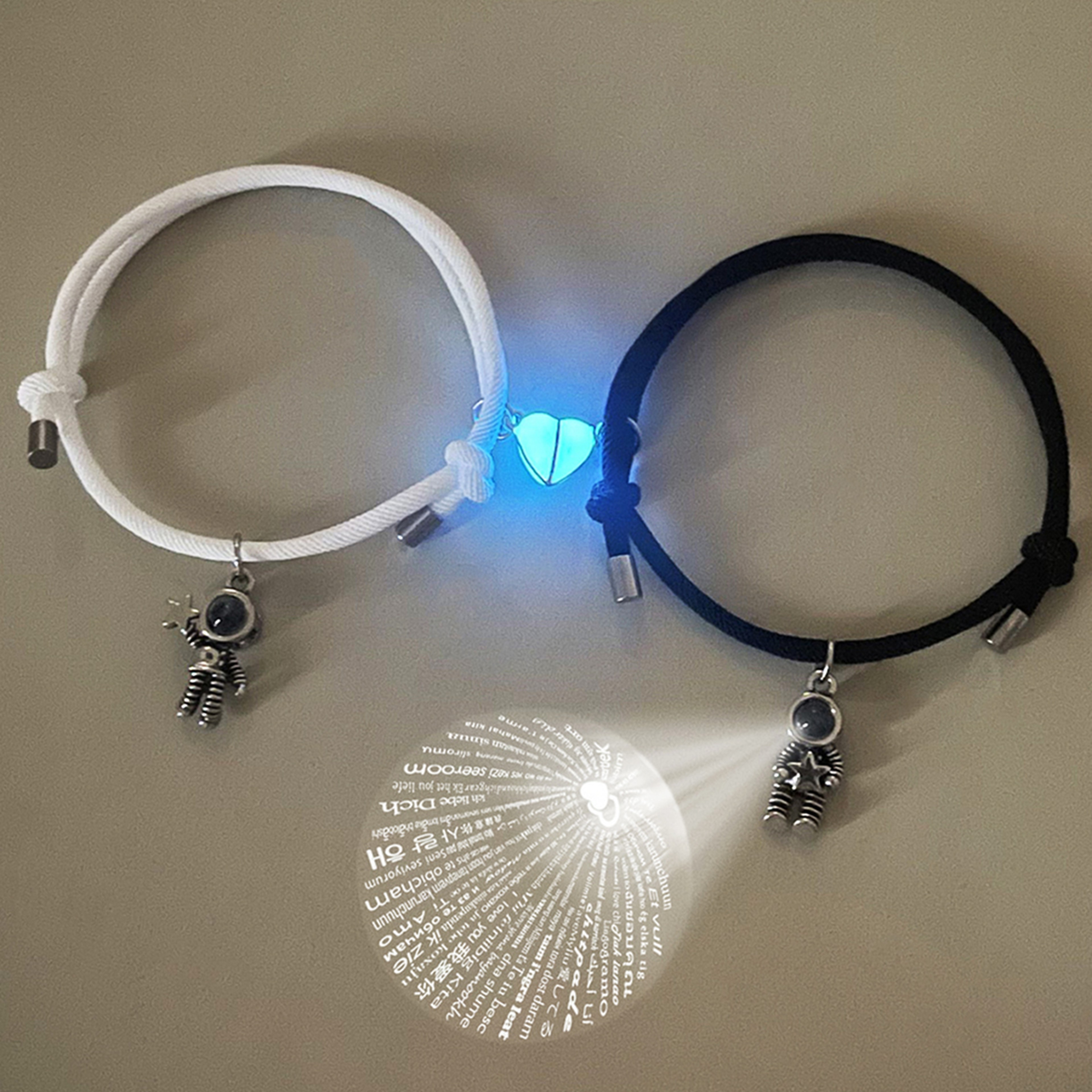 Luminous Heart Projection Astronaut Couple Bracelet Romantic Love Gift For Couples 2