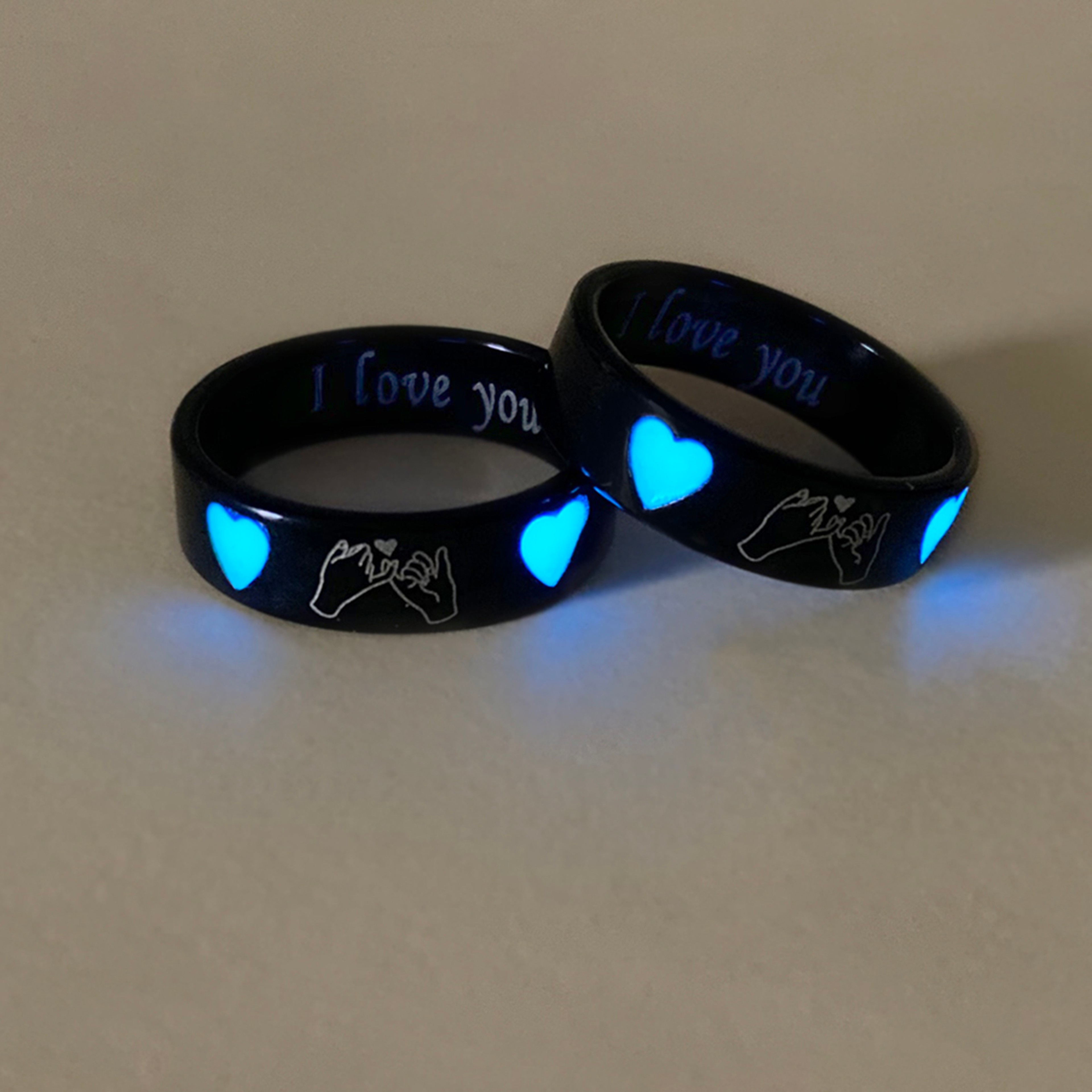 Luminous Love Hook Couple Ring Set Romantic Promise Rings For Couples 1
