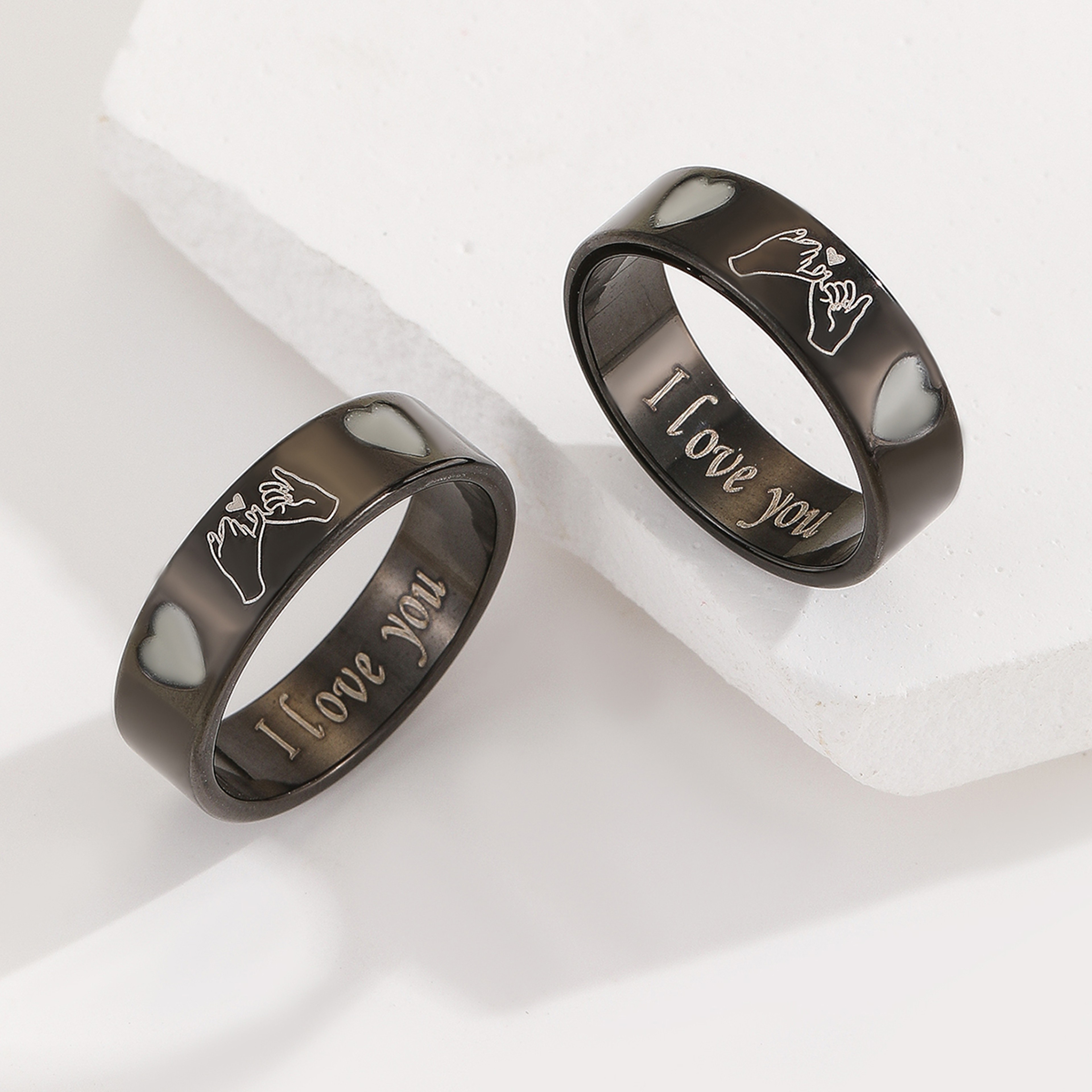 Luminous Love Hook Couple Ring Set Romantic Promise Rings For Couples 2