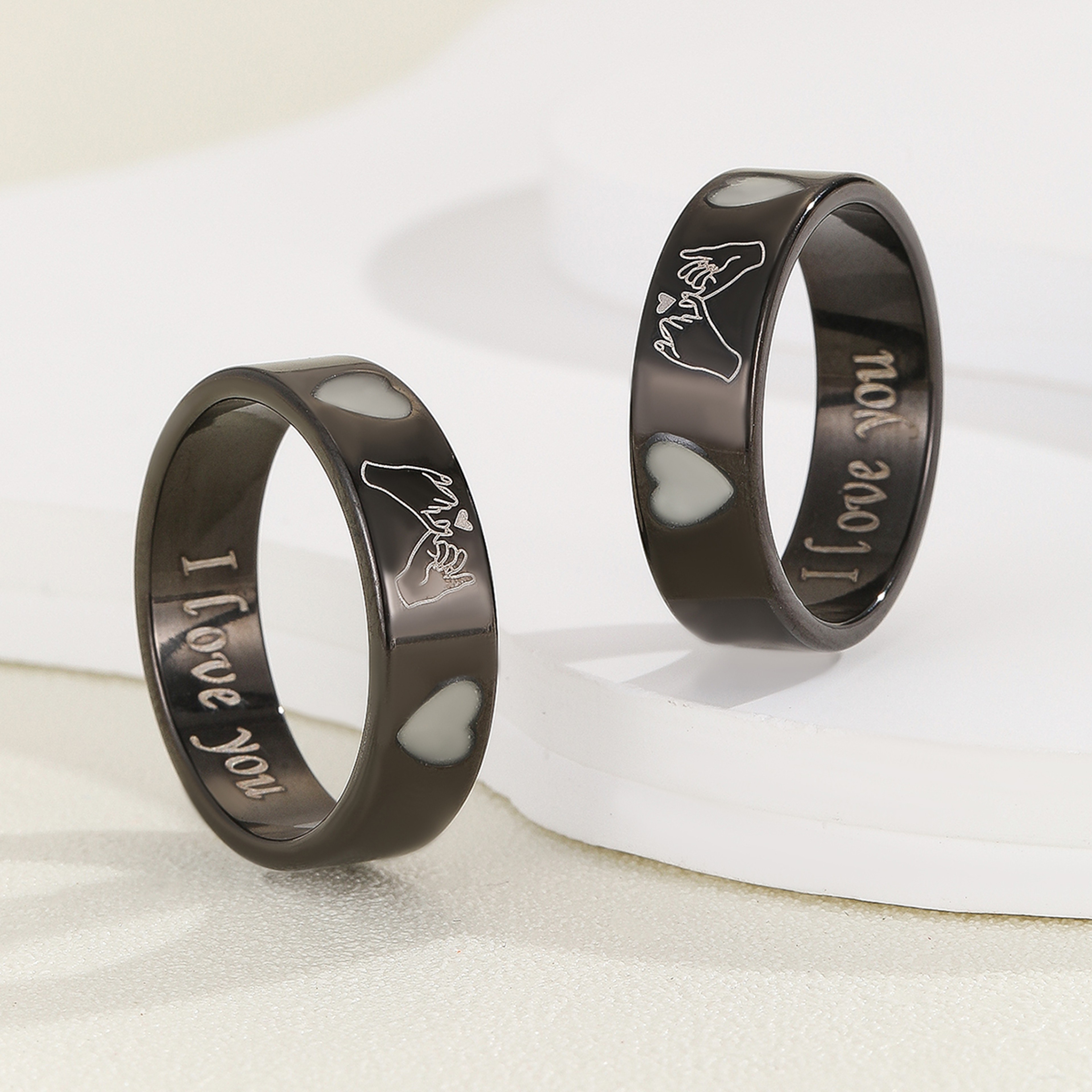 Luminous Love Hook Couple Ring Set Romantic Promise Rings For Couples 4