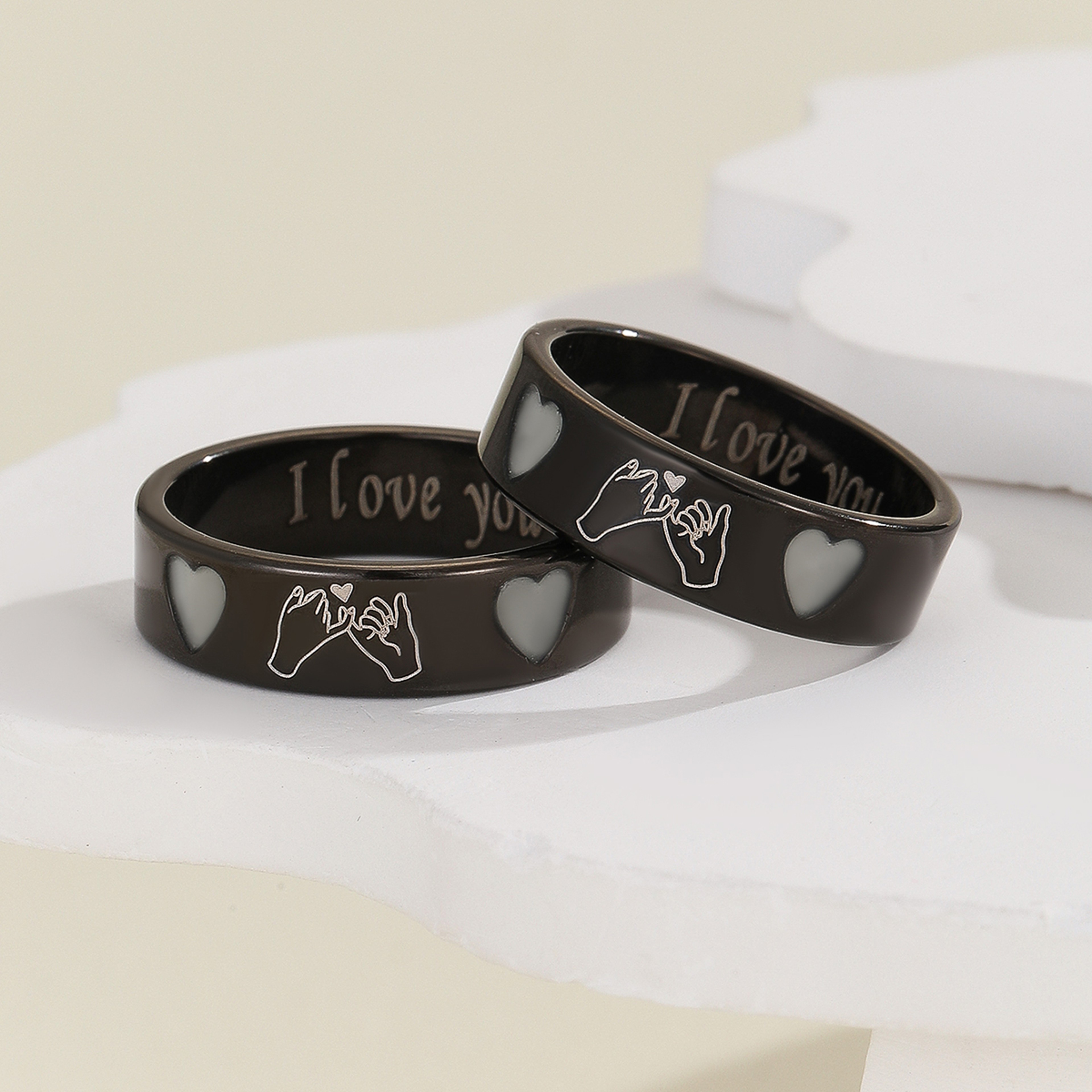 Luminous Love Hook Couple Ring Set Romantic Promise Rings For Couples 0