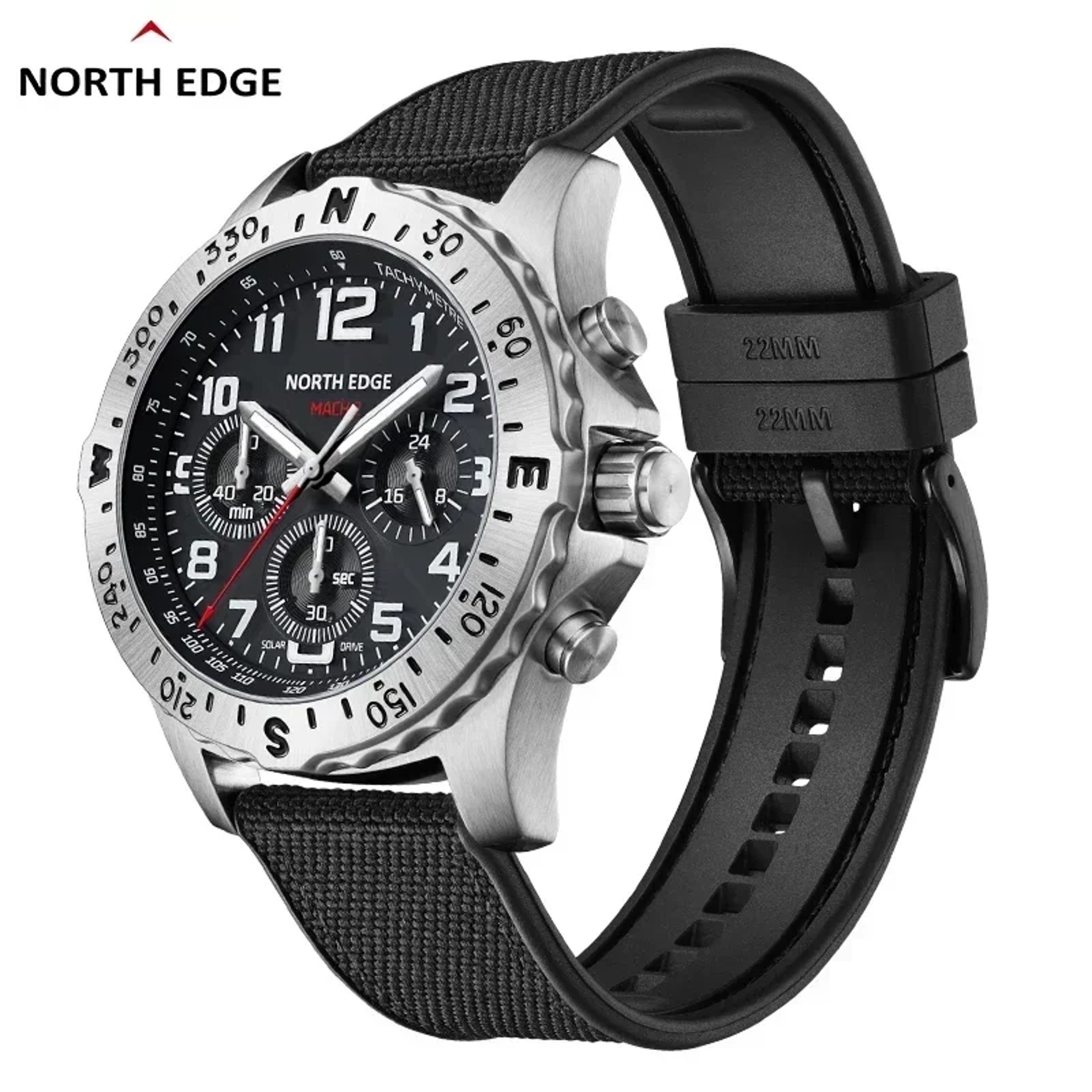 EDGE MACH Solar Powered Watch For Men 316 Stainless Steel 50M Waterproof 2