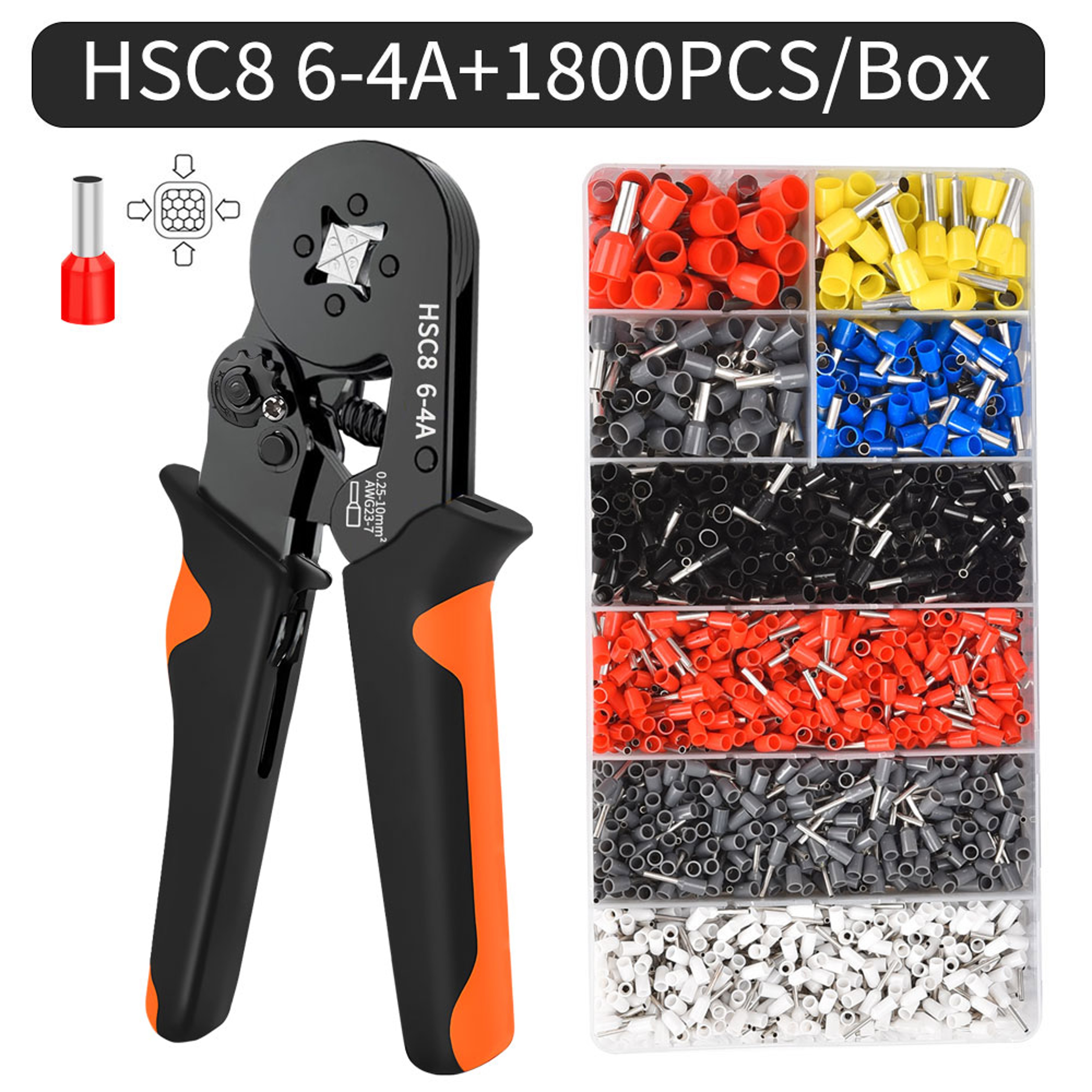 Hexagonal Self Adjusting Ratchet Ferrule Crimping Tool Kit With Ferrule Sleeves And Wire Terminalsi 5