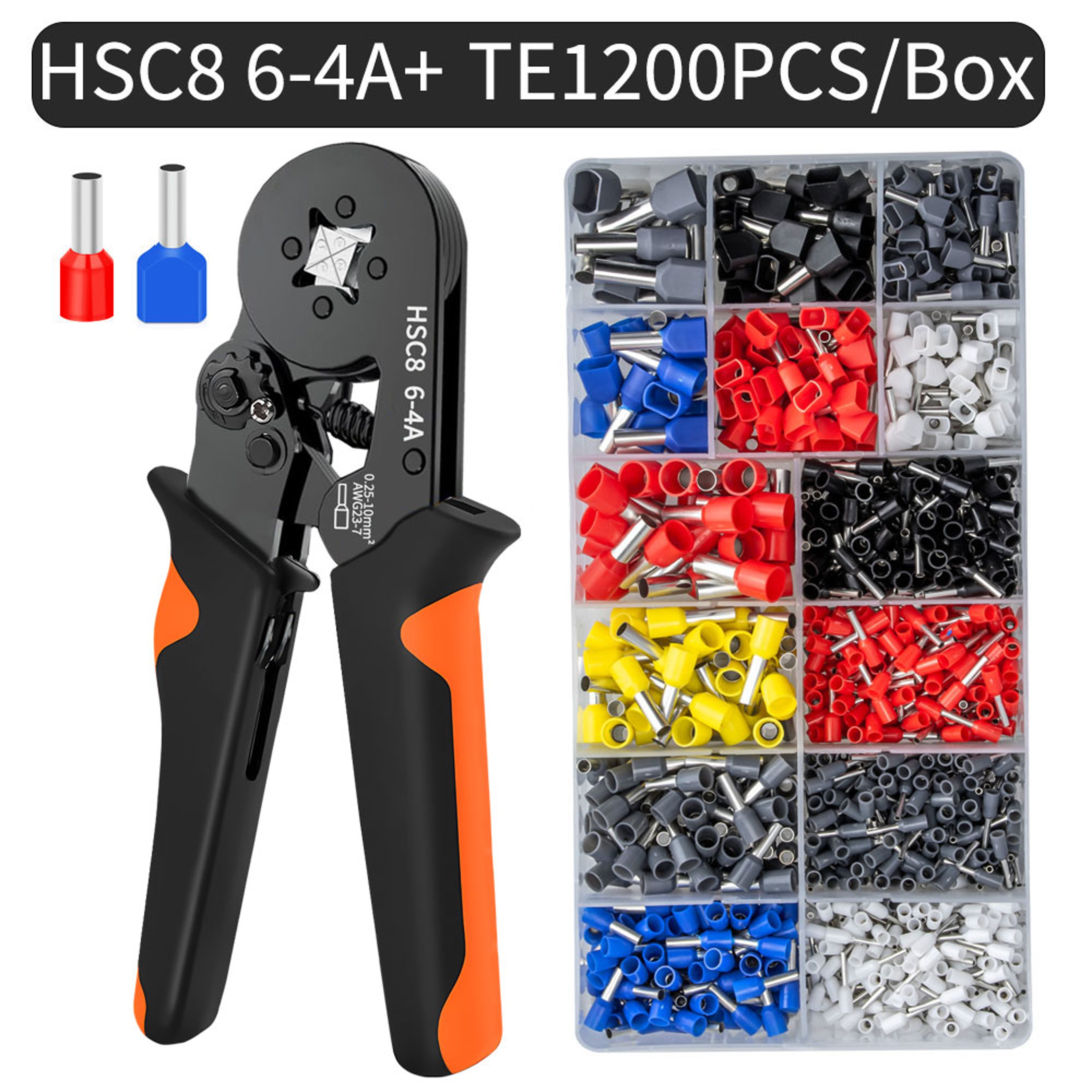 Hexagonal Self Adjusting Ratchet Ferrule Crimping Tool Kit With Ferrule Sleeves And Wire Terminalsi 6