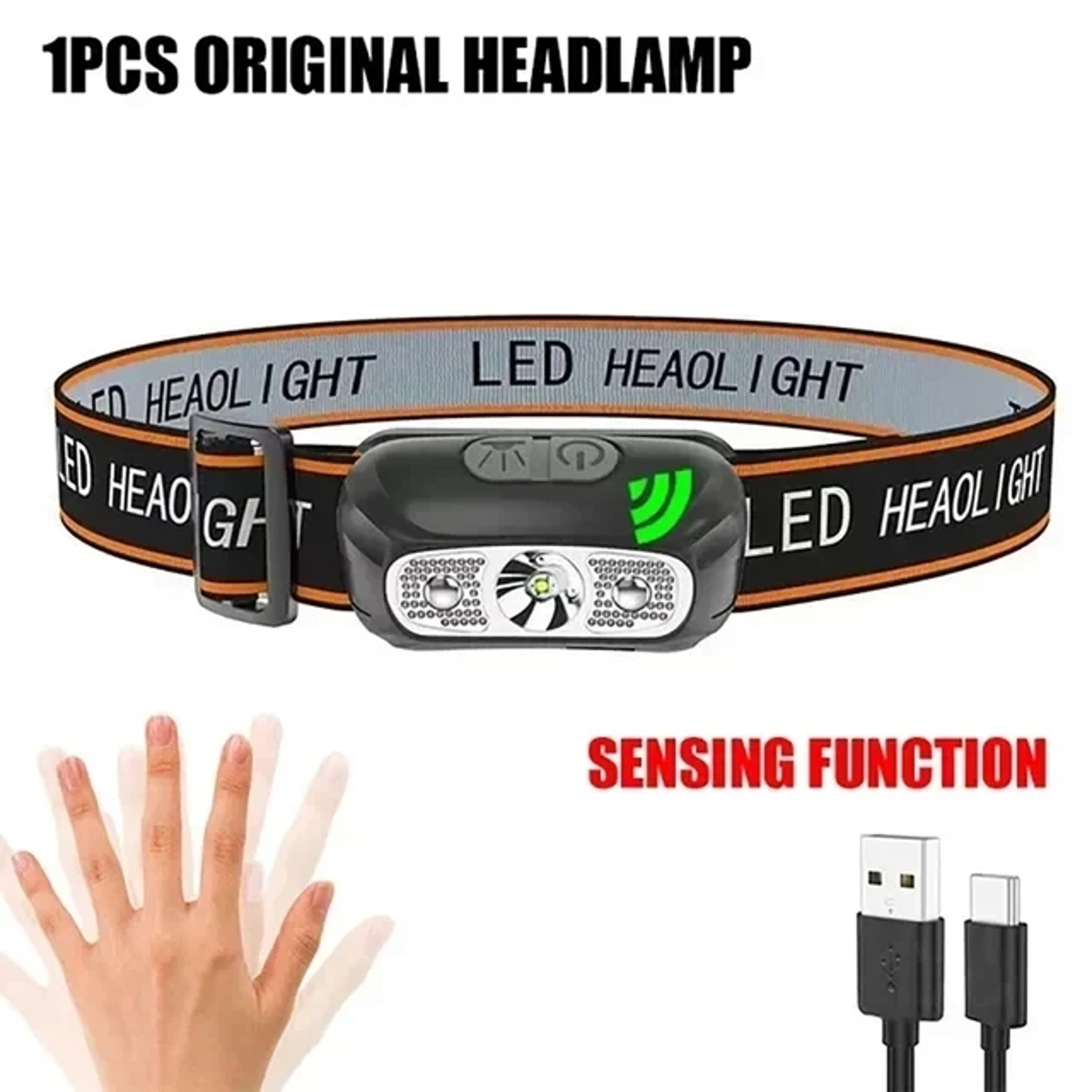 Smart Sensor LED Headlamp USB Rechargeable Waterproof Headlight 5