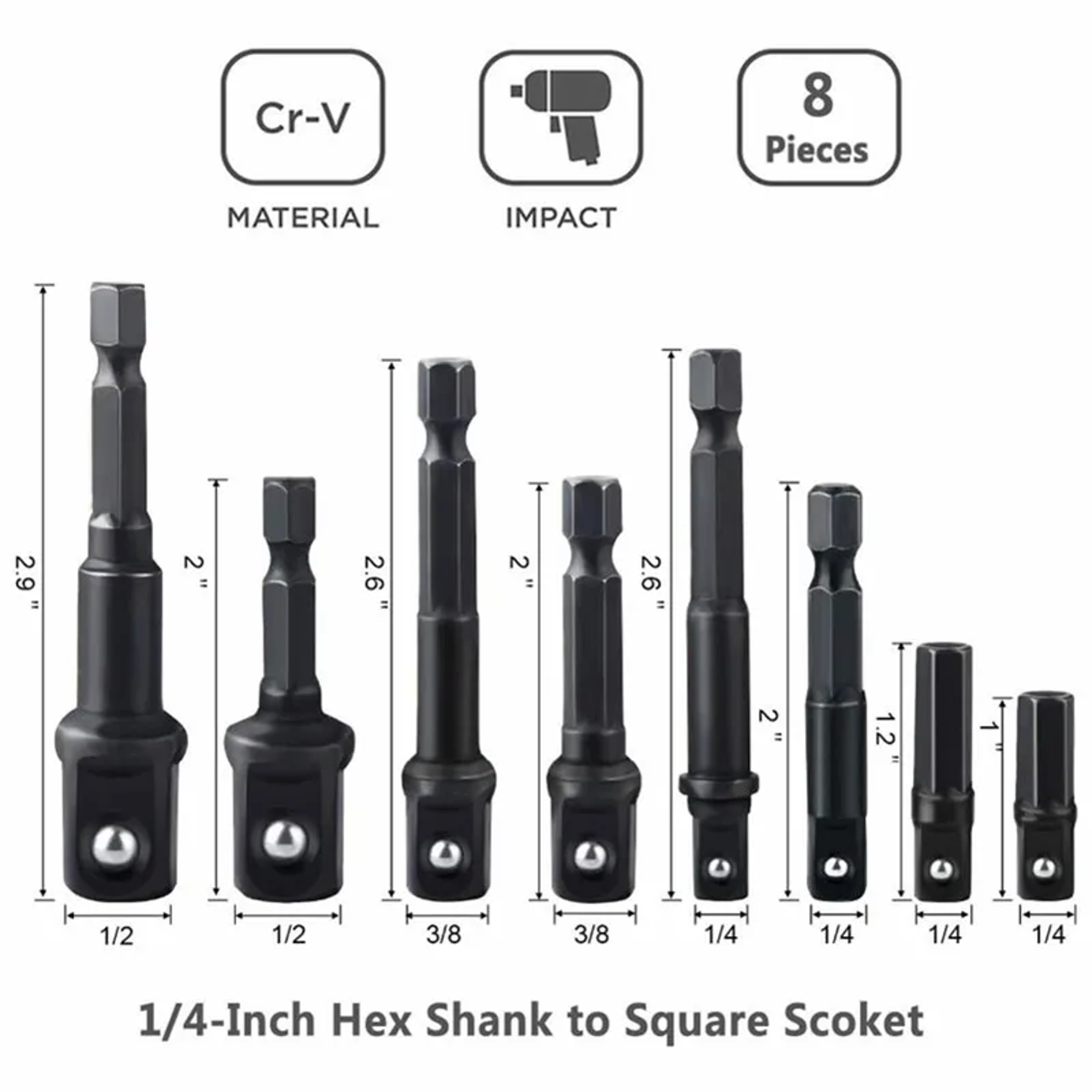 Impact Socket Adapter Reducer Set Drill Nut Driver Kit 4