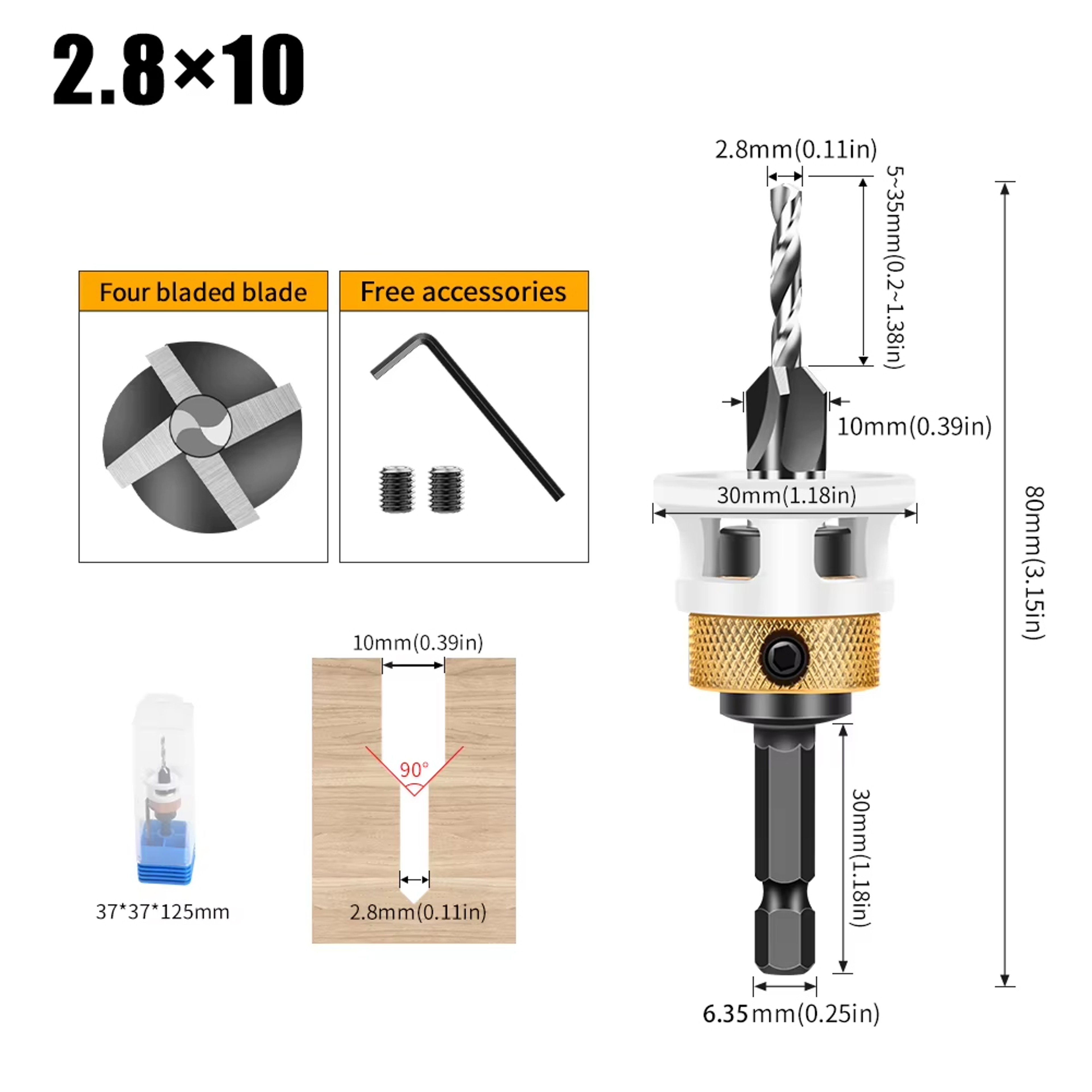 Four Blade Adjustable Depth Countersink Drill Bit For Woodworking 11