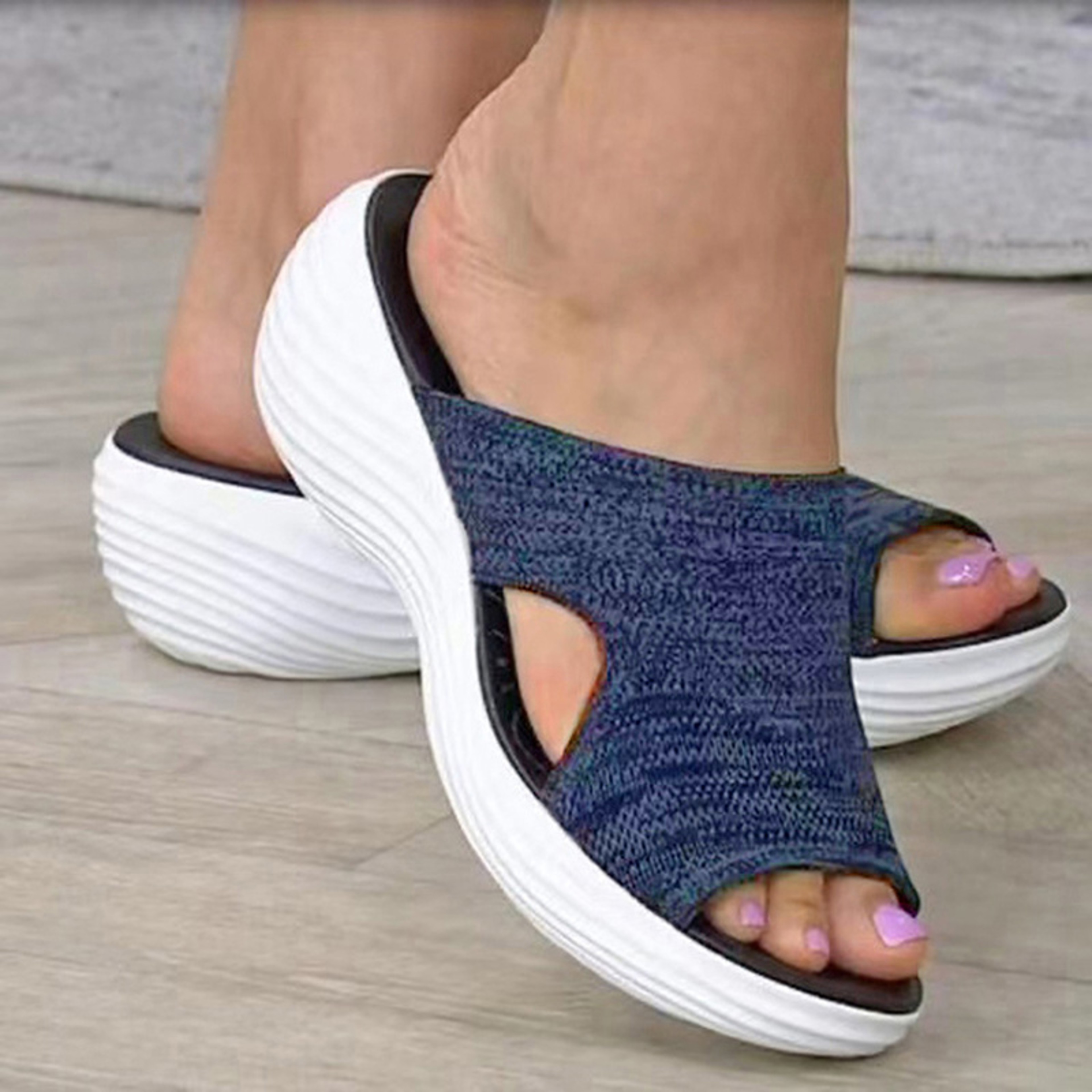 Women Elastic Slip On Low Heel Summer Sandals 0