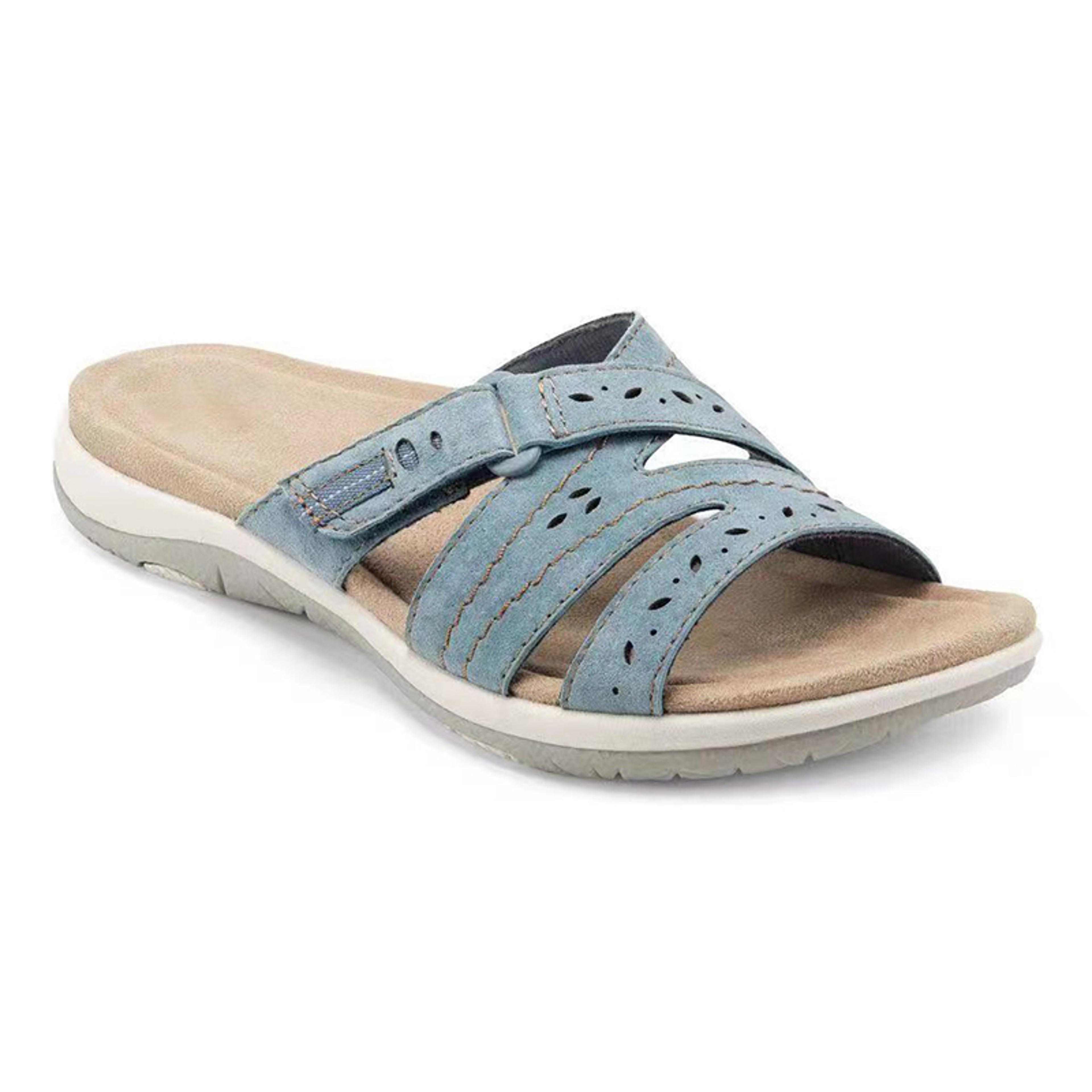 Women Orthopedic Hook And Loop Flat Sandals Round Toe Hollow Out Summer Comfort Shoes 0