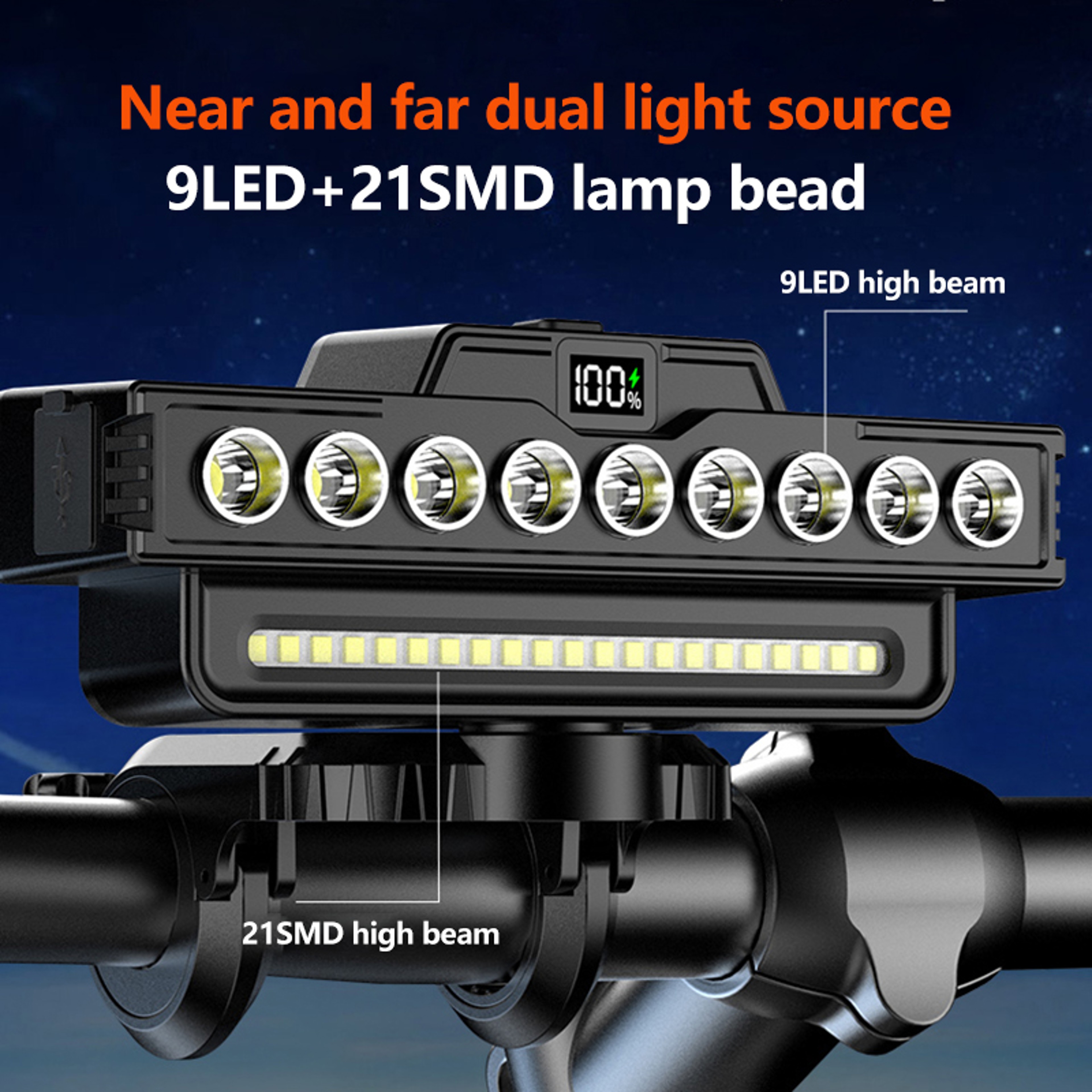 USB Rechargeable MTB Headlight Waterproof Bike Horn Light 2